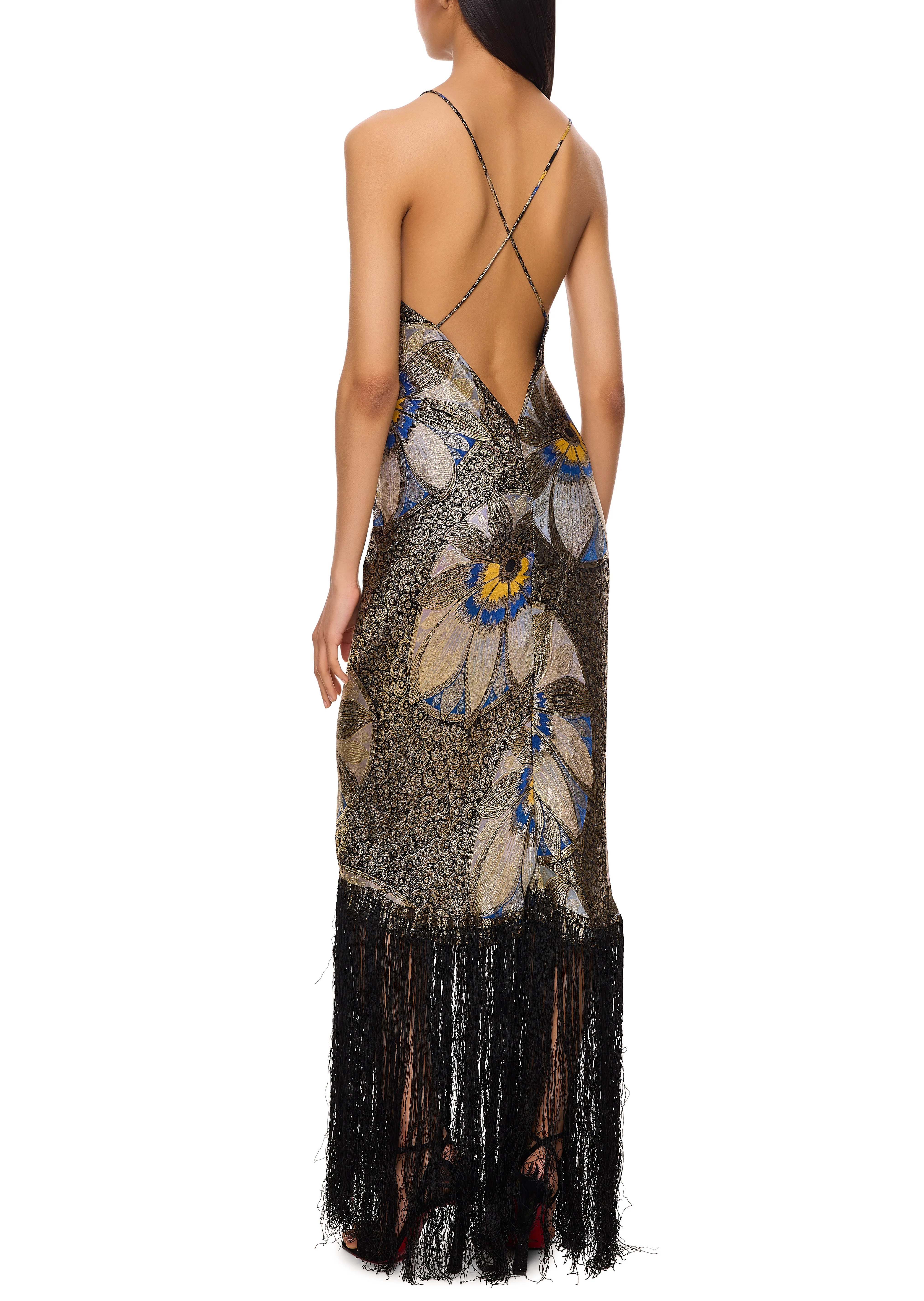 1920s Blue Floral Lamé Gown - Image 3