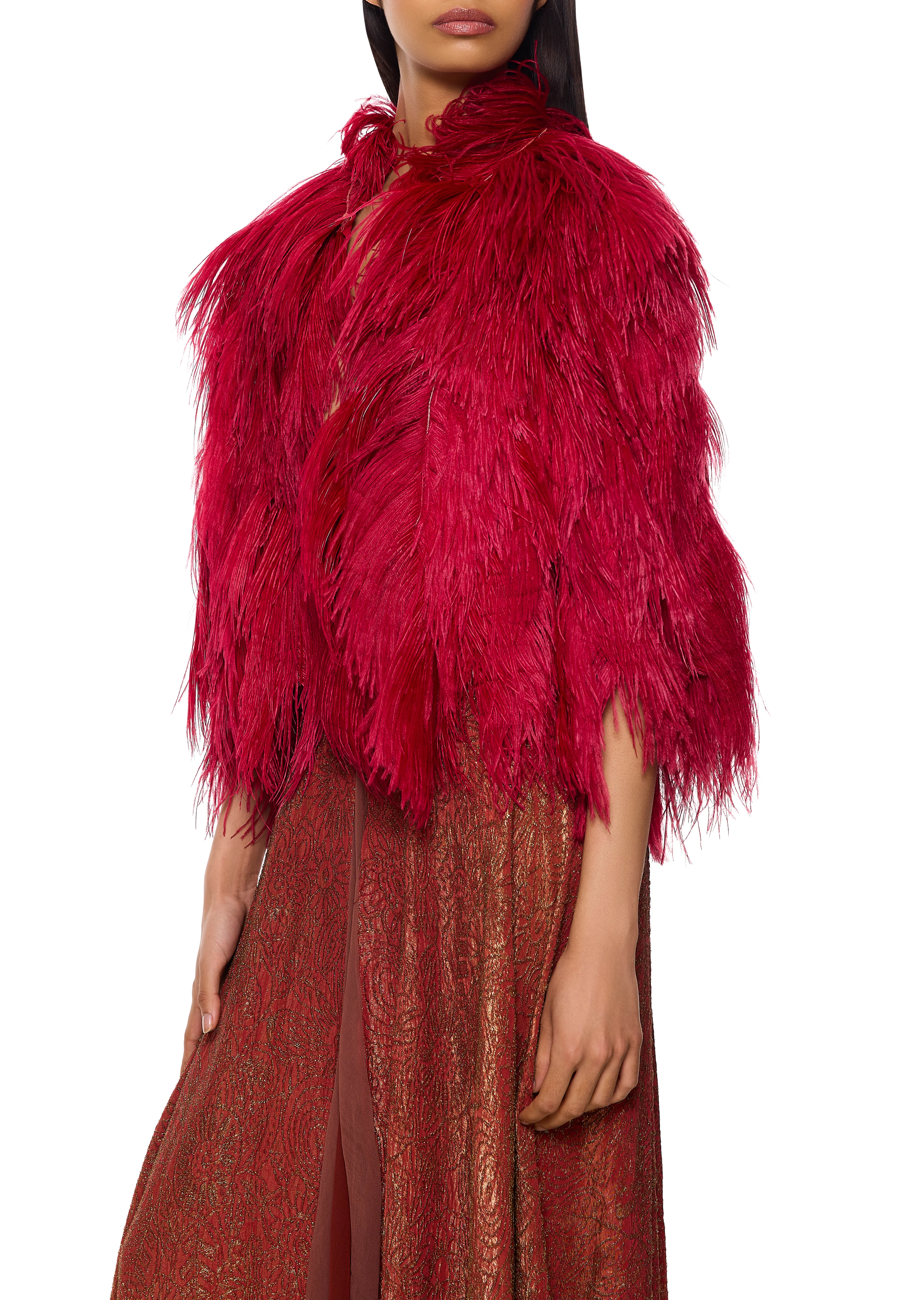 1920s Crimson Feather Cape - Image 2