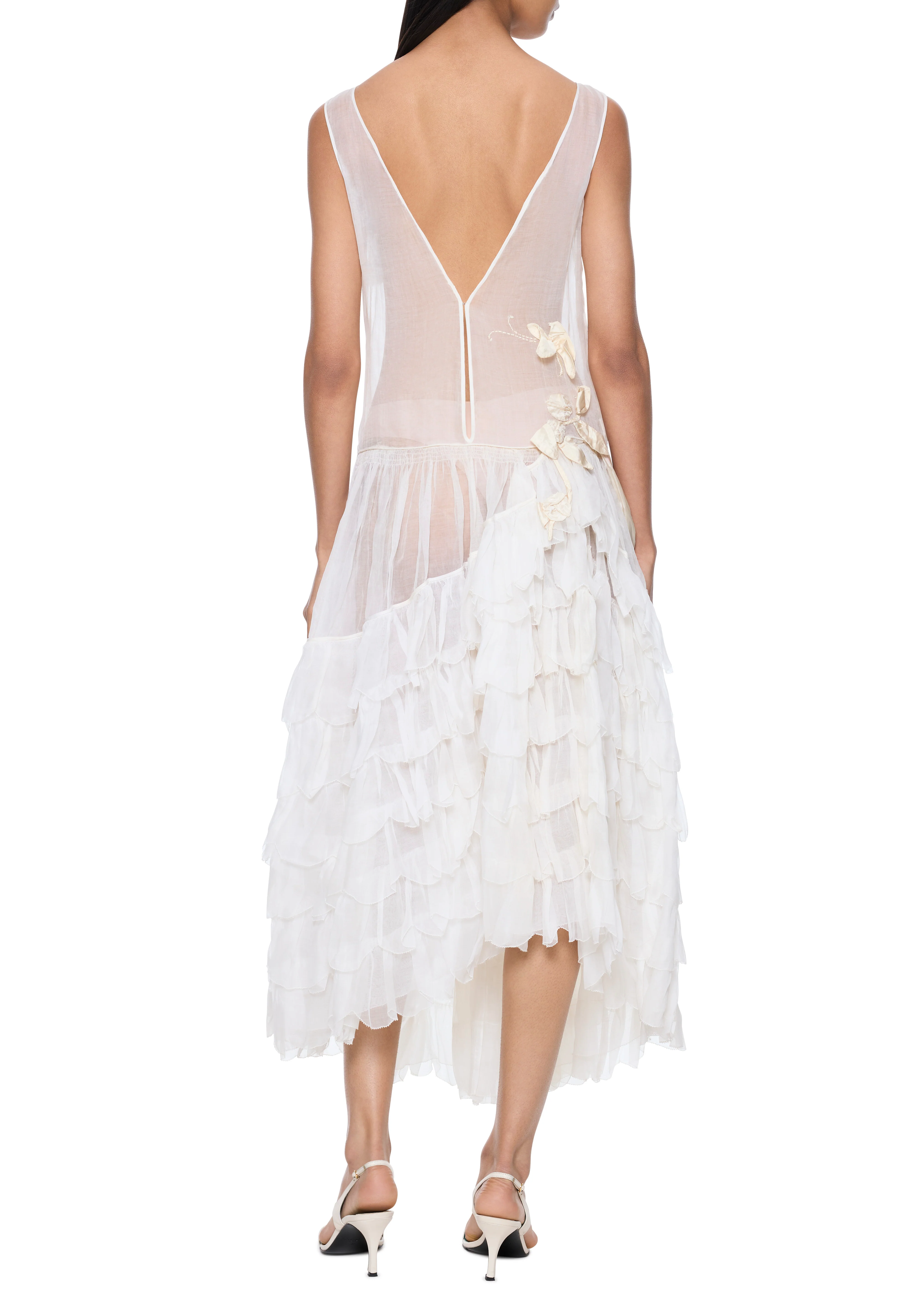 1920s Drop Waist Ivory Ruffle Dress - Image 2