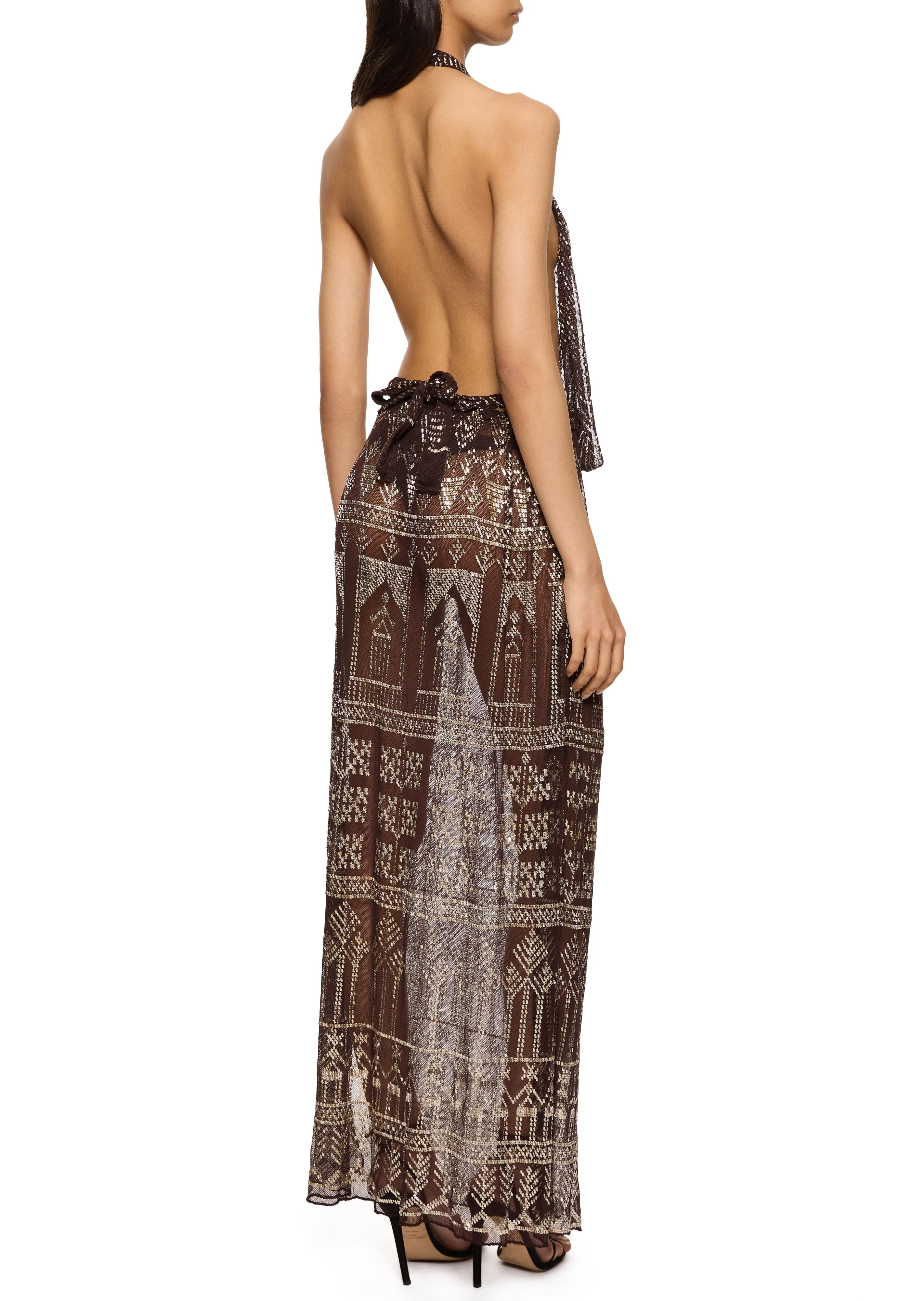 1920s Egyptian Dark Mauve Halter Neck Gown - Image 2