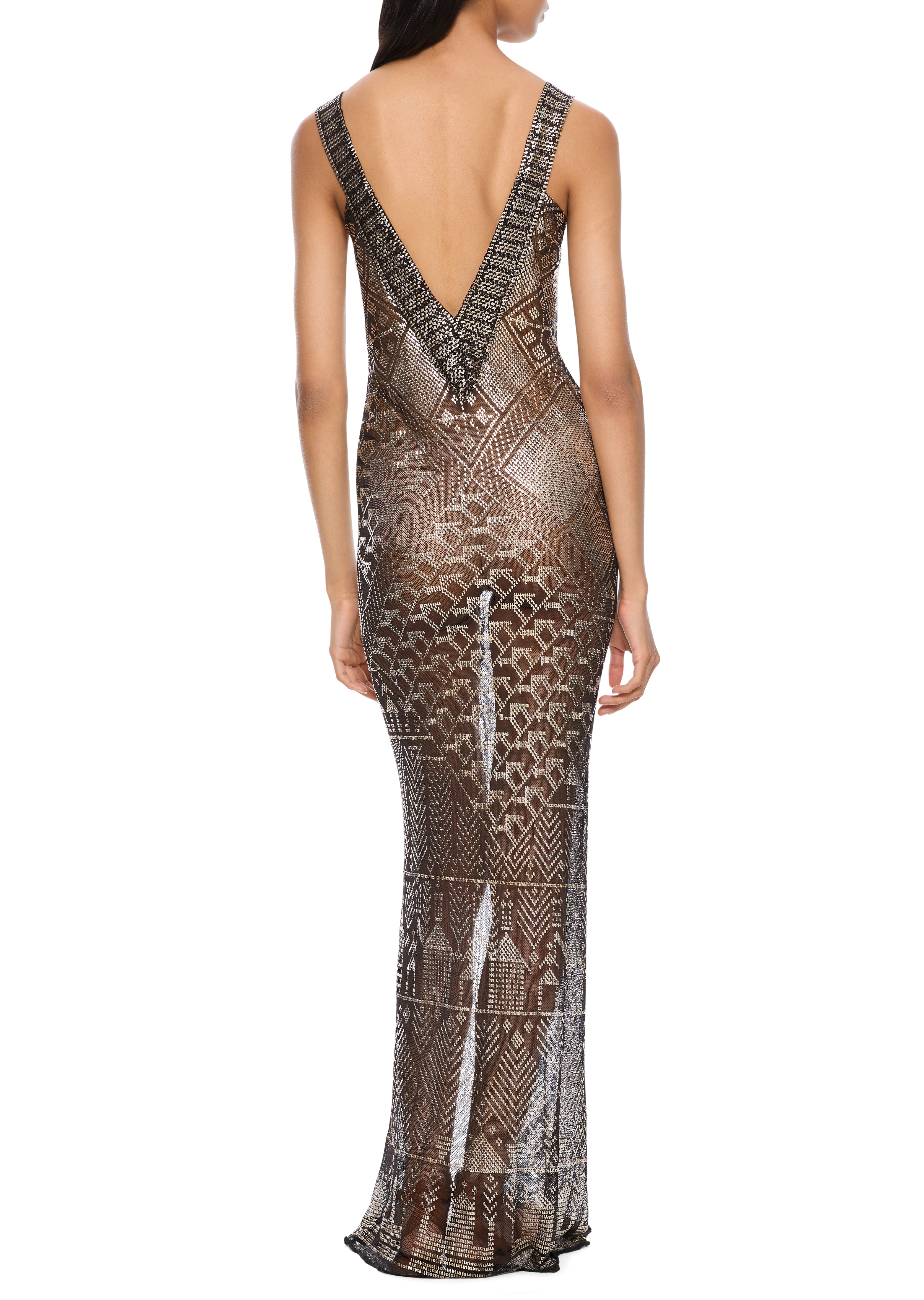 1920s Egyptian Geometric Gown with Feather Cape - Image 5
