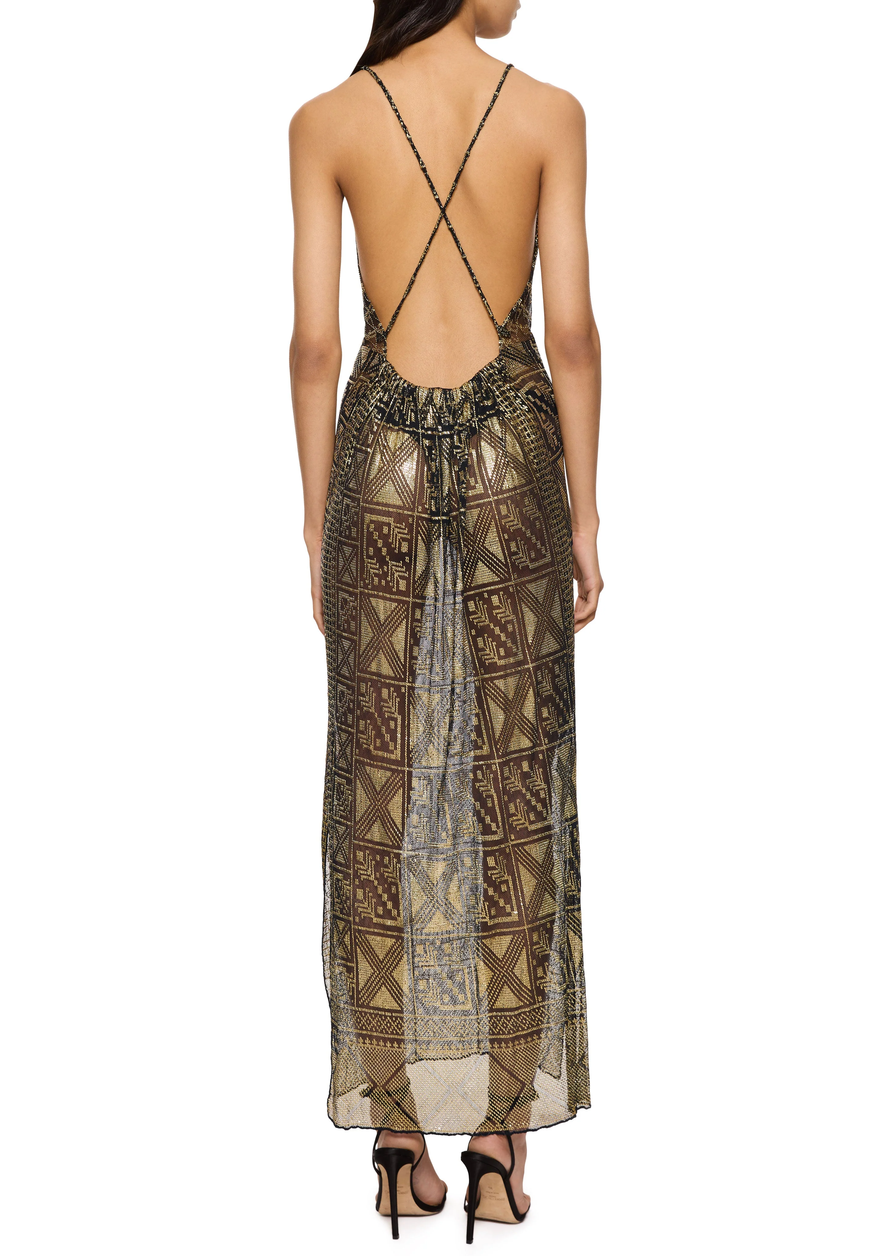 1920s Egyptian Gold and Black Strappy Gown - Image 4