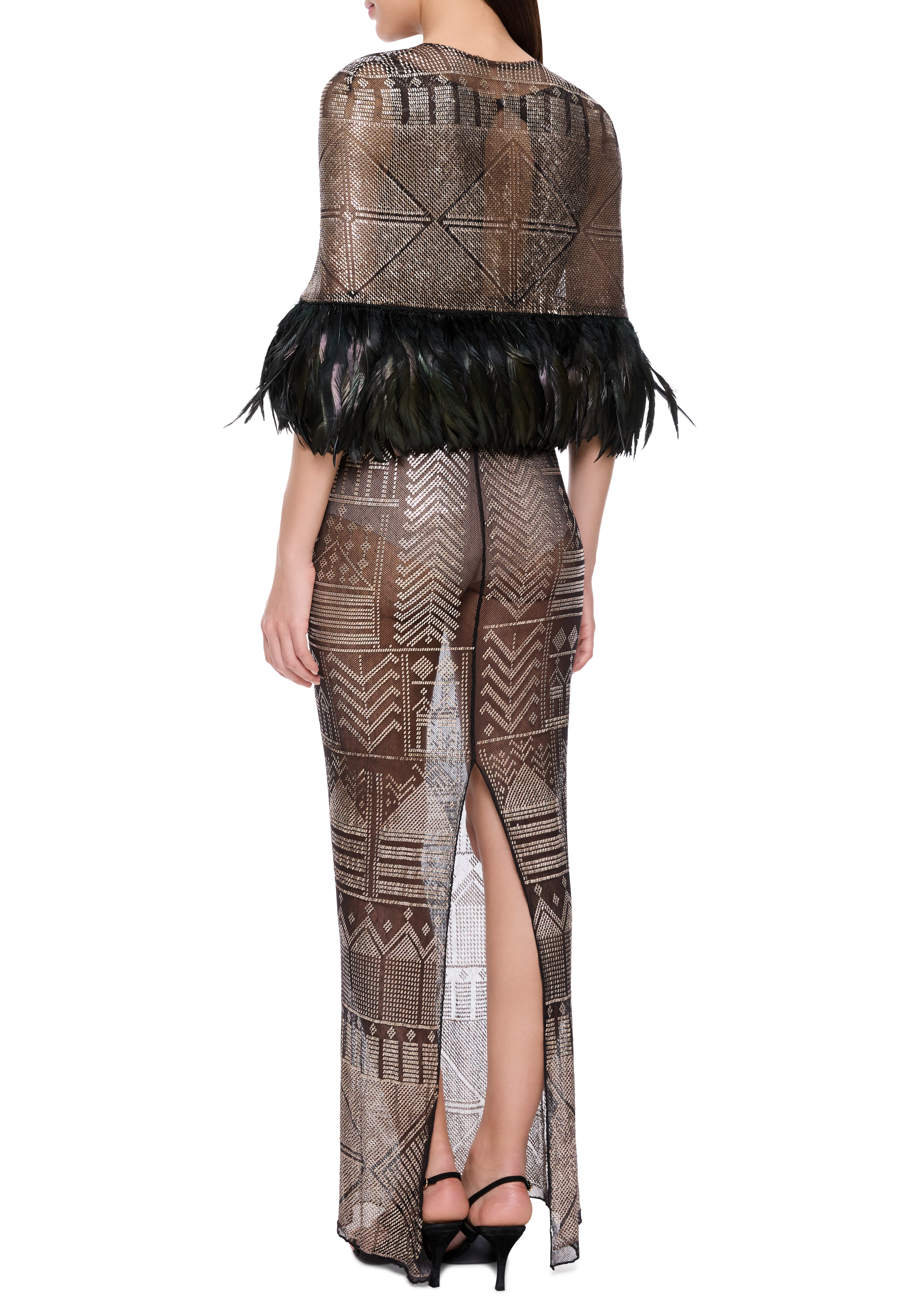 1920's Egyptian Gown with Feather Trimmed Cape - Image 4