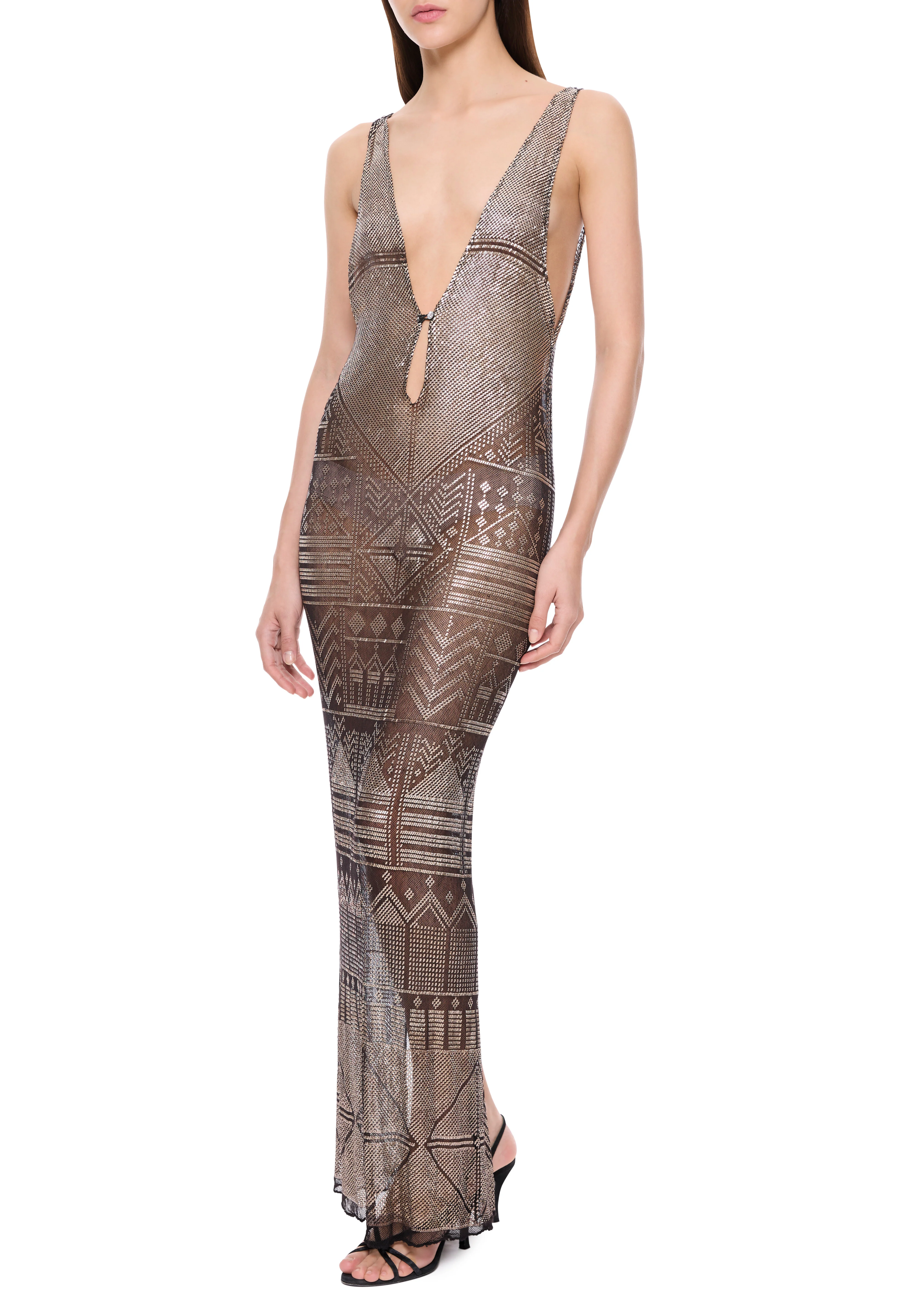 1920's Egyptian Gown with Feather Trimmed Cape - Image 6