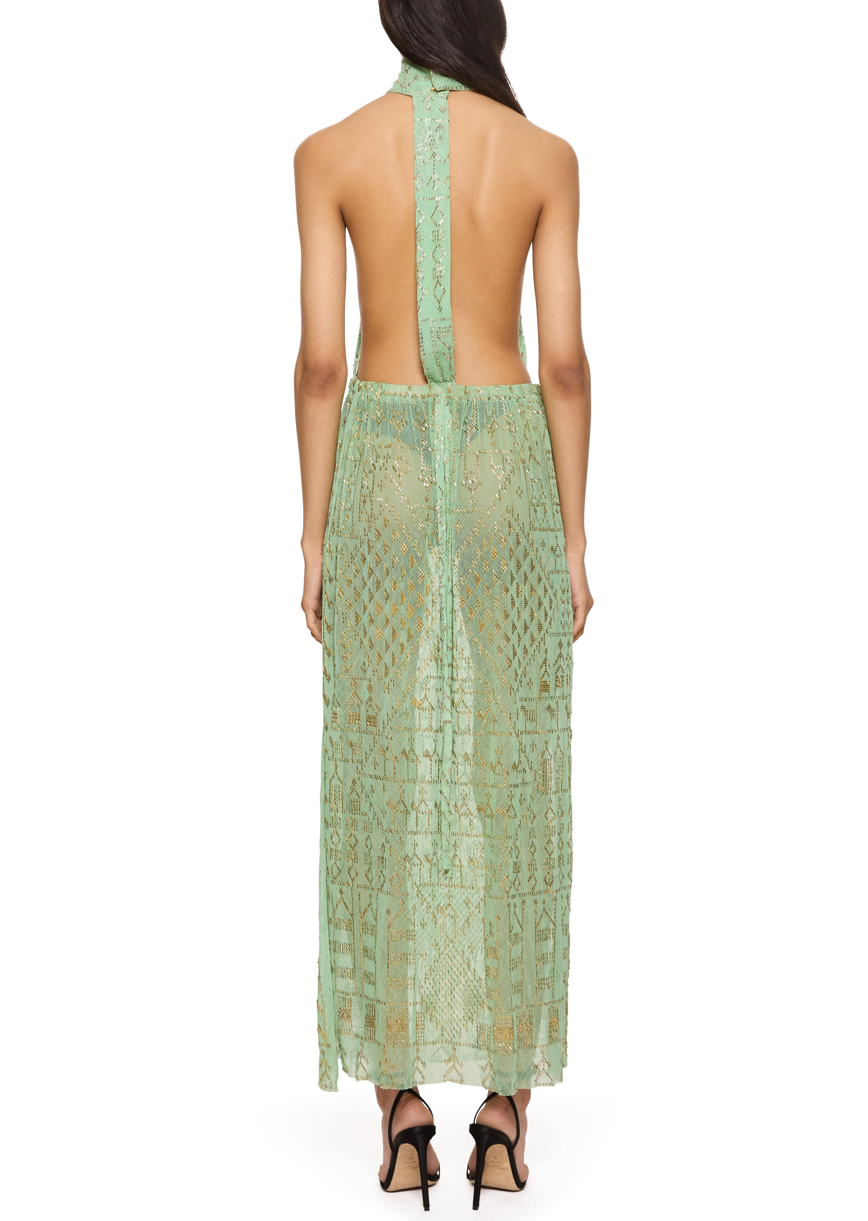 1920s Egyptian Jade Halter Neck Gown - Image 4