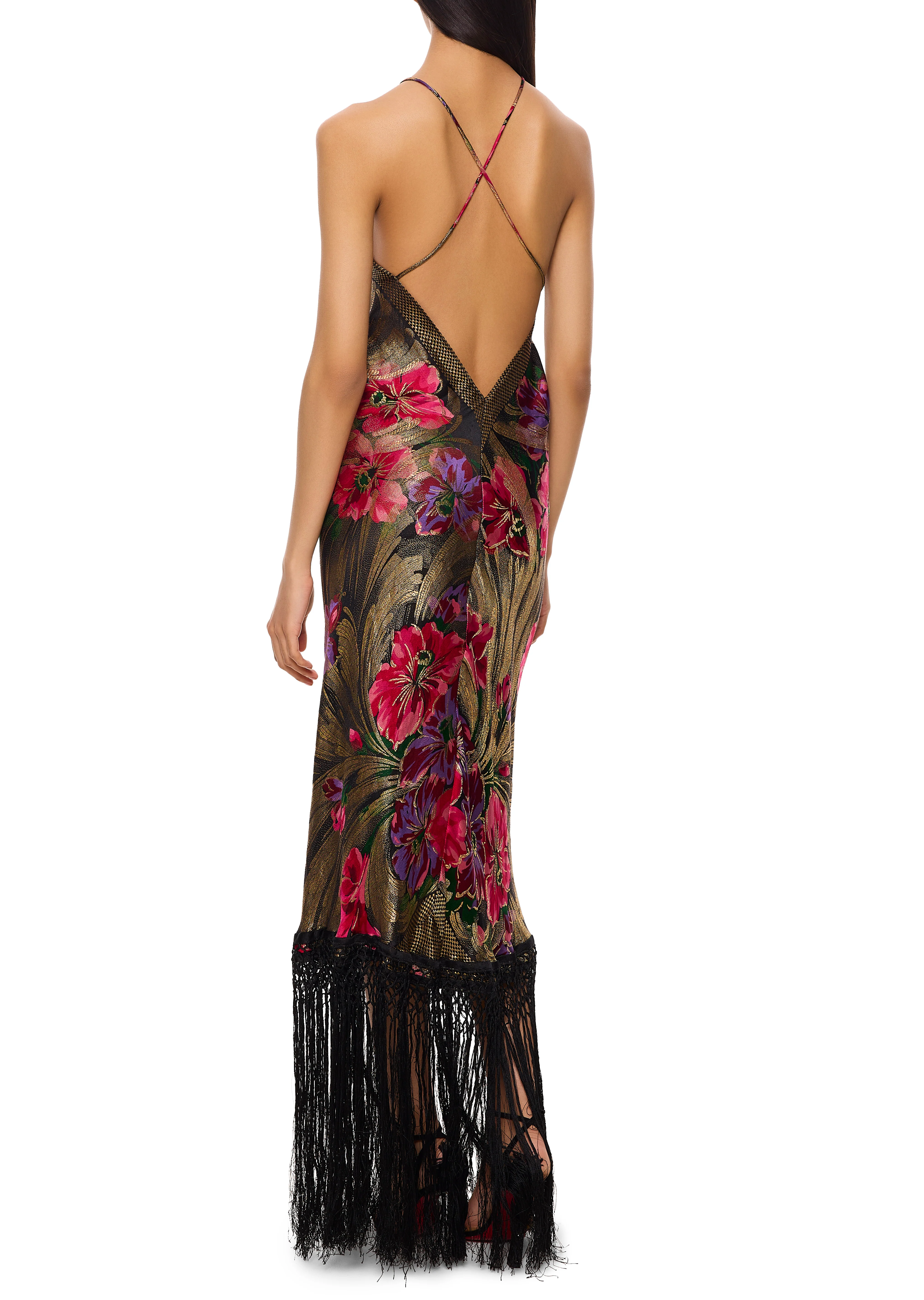 1920s Fuchsia and Violet Floral Lamé Gown - Image 3
