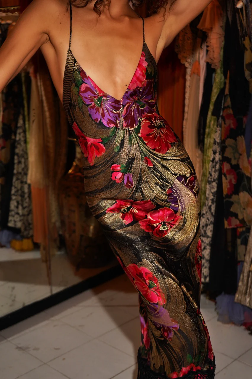 1920s Fuchsia and Violet Floral Lamé Gown - Image 6