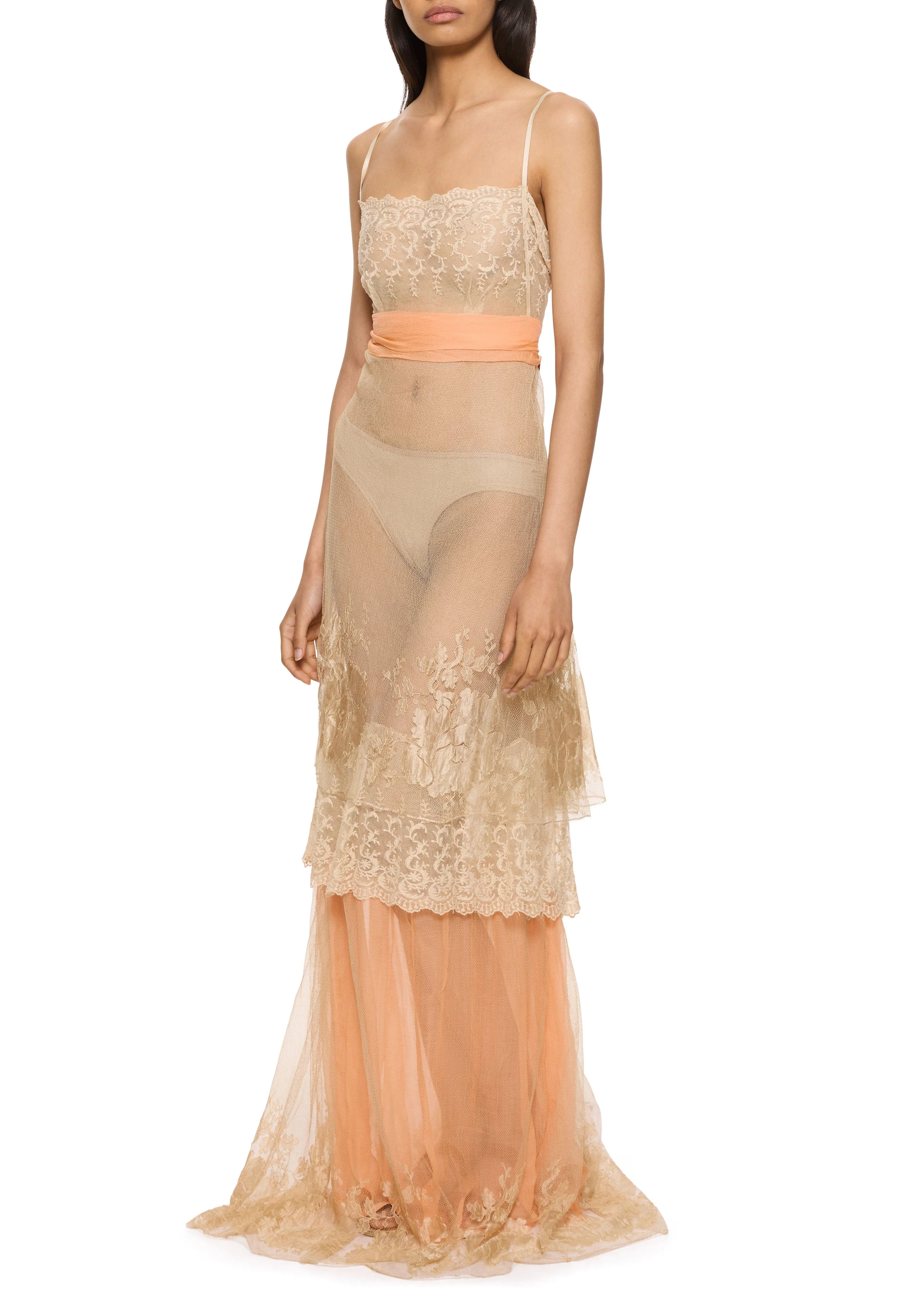 1920s Ivory and Peach Lace Gown - Image 2
