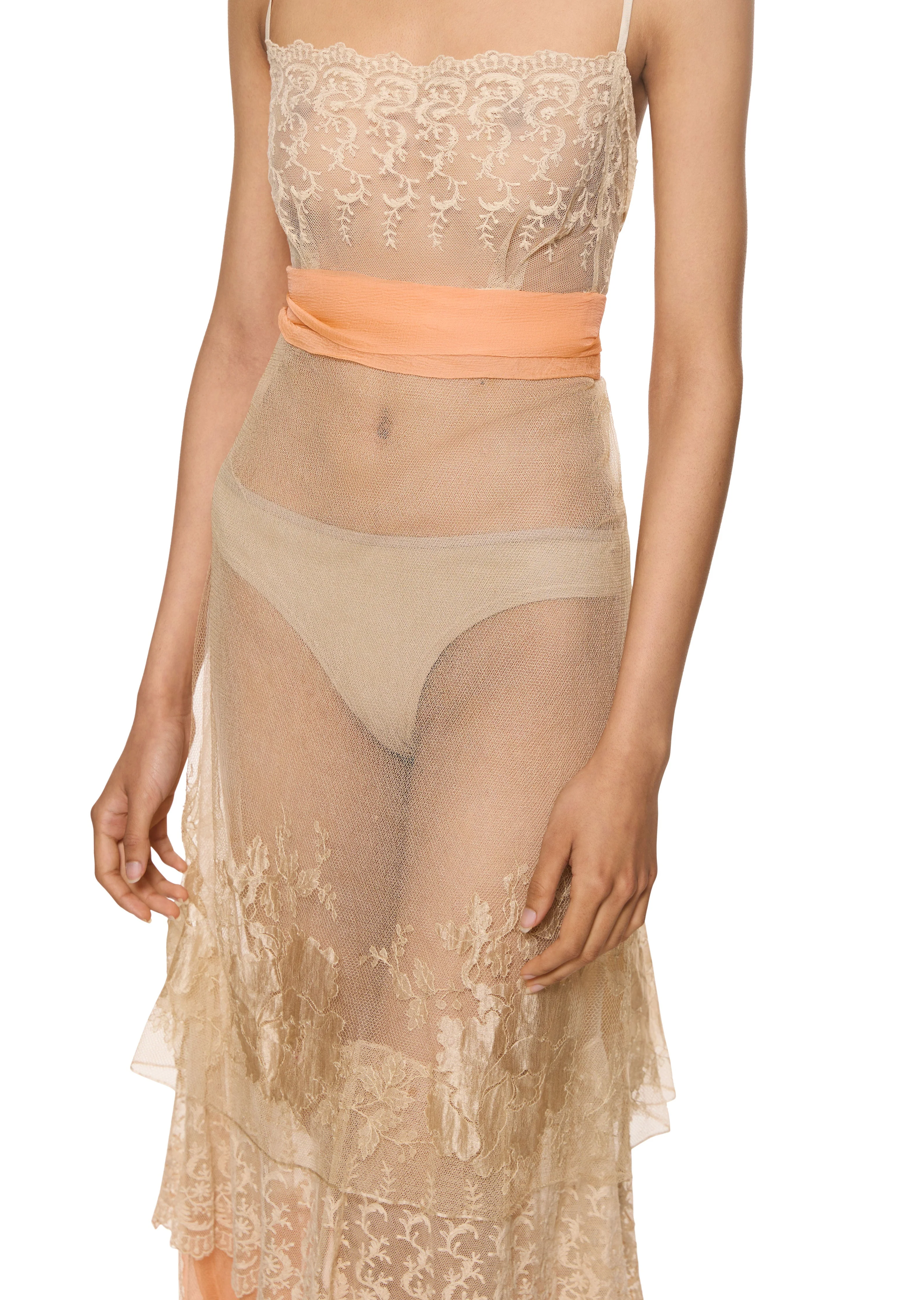 1920s Ivory and Peach Lace Gown - Image 3