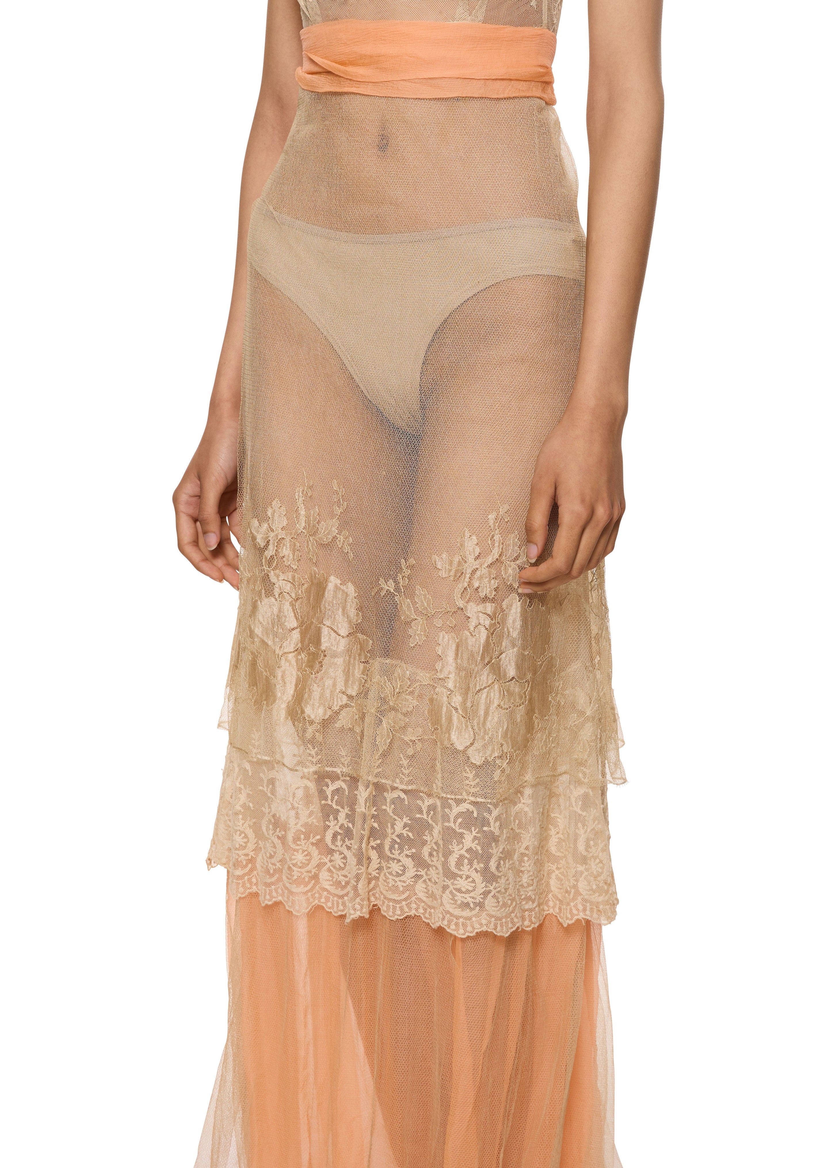 1920s Ivory and Peach Lace Gown - Image 4