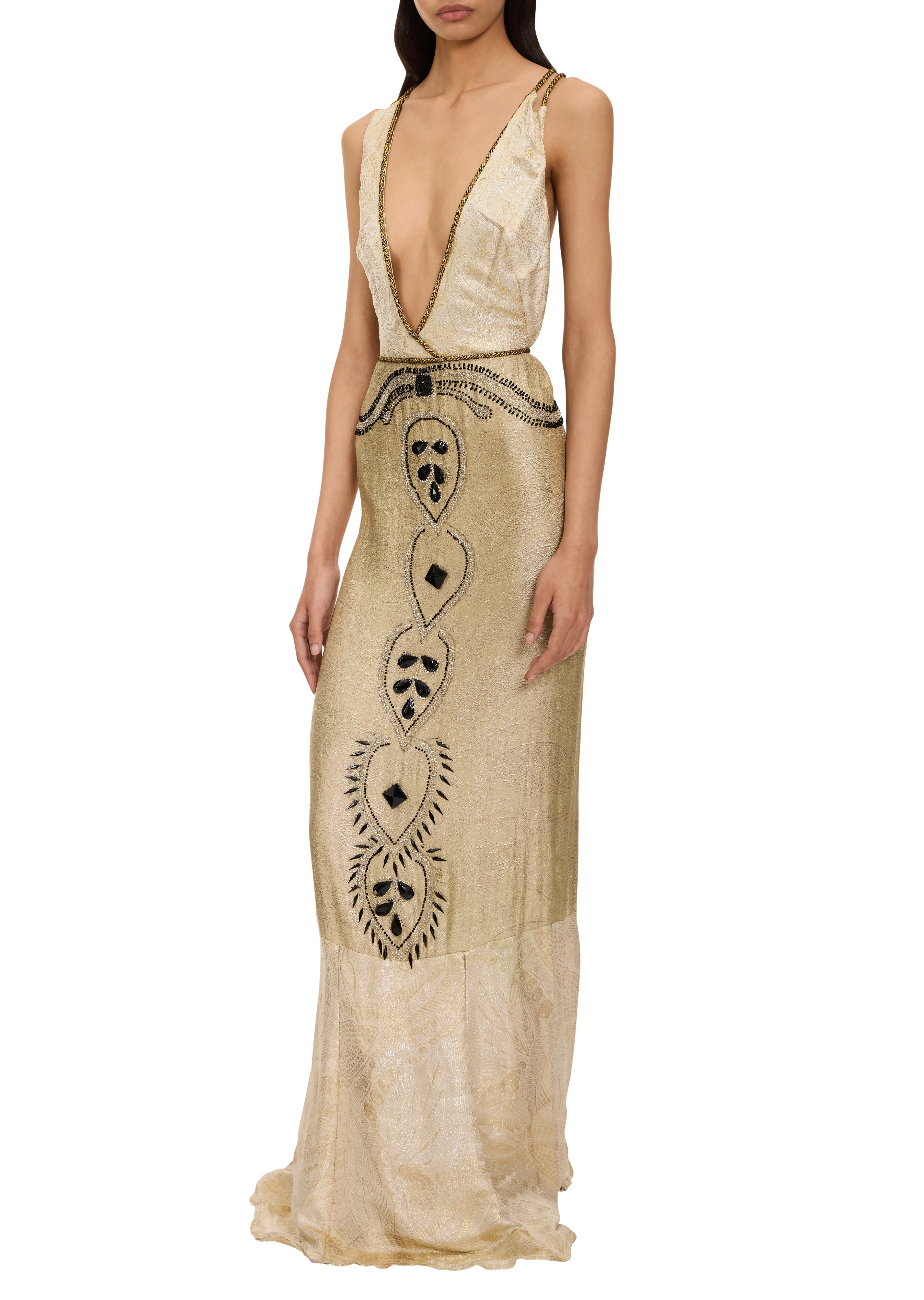 1920s Ivory and Gold Metallic Gown - Image 2