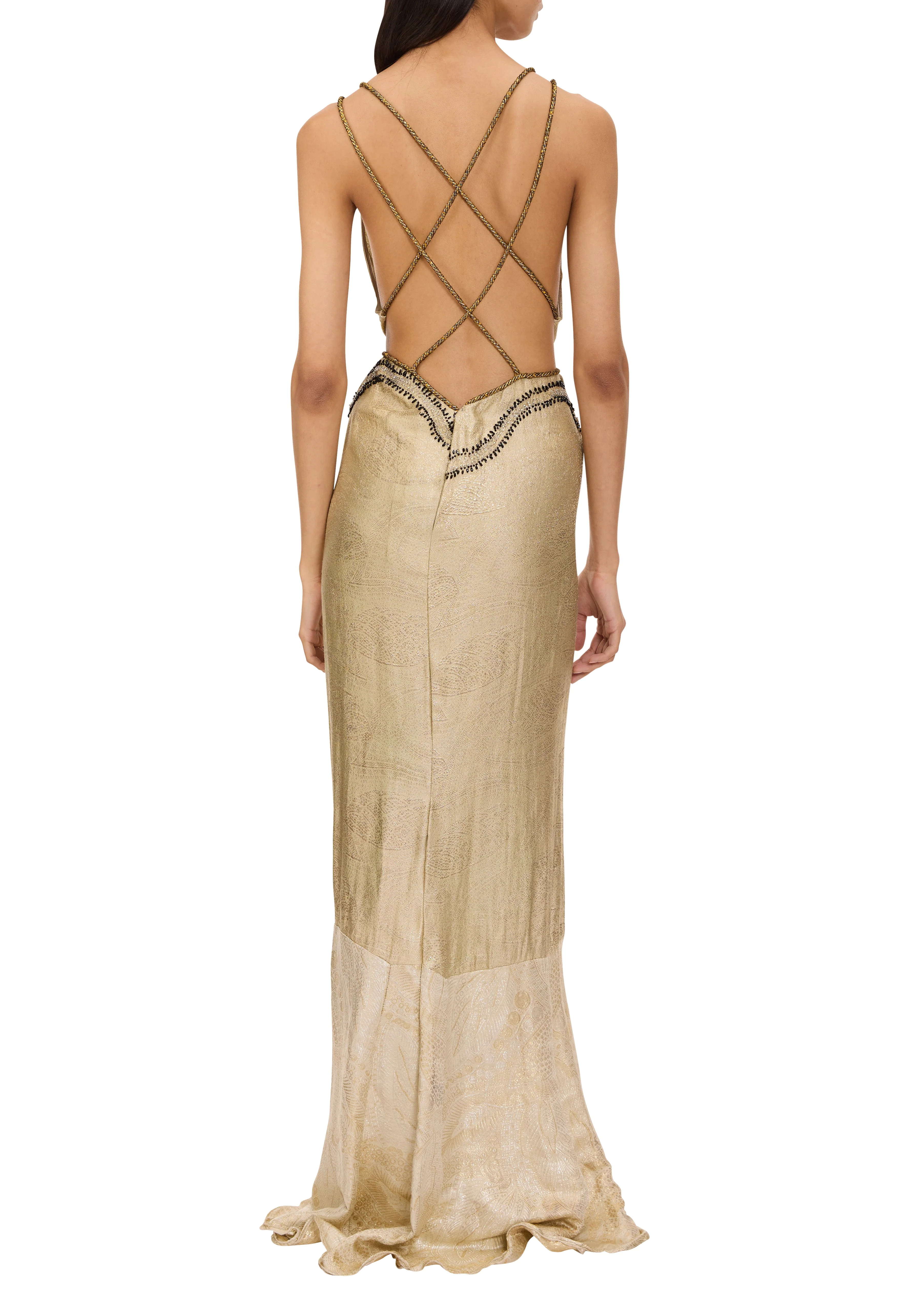 1920s Ivory and Gold Metallic Gown - Image 3
