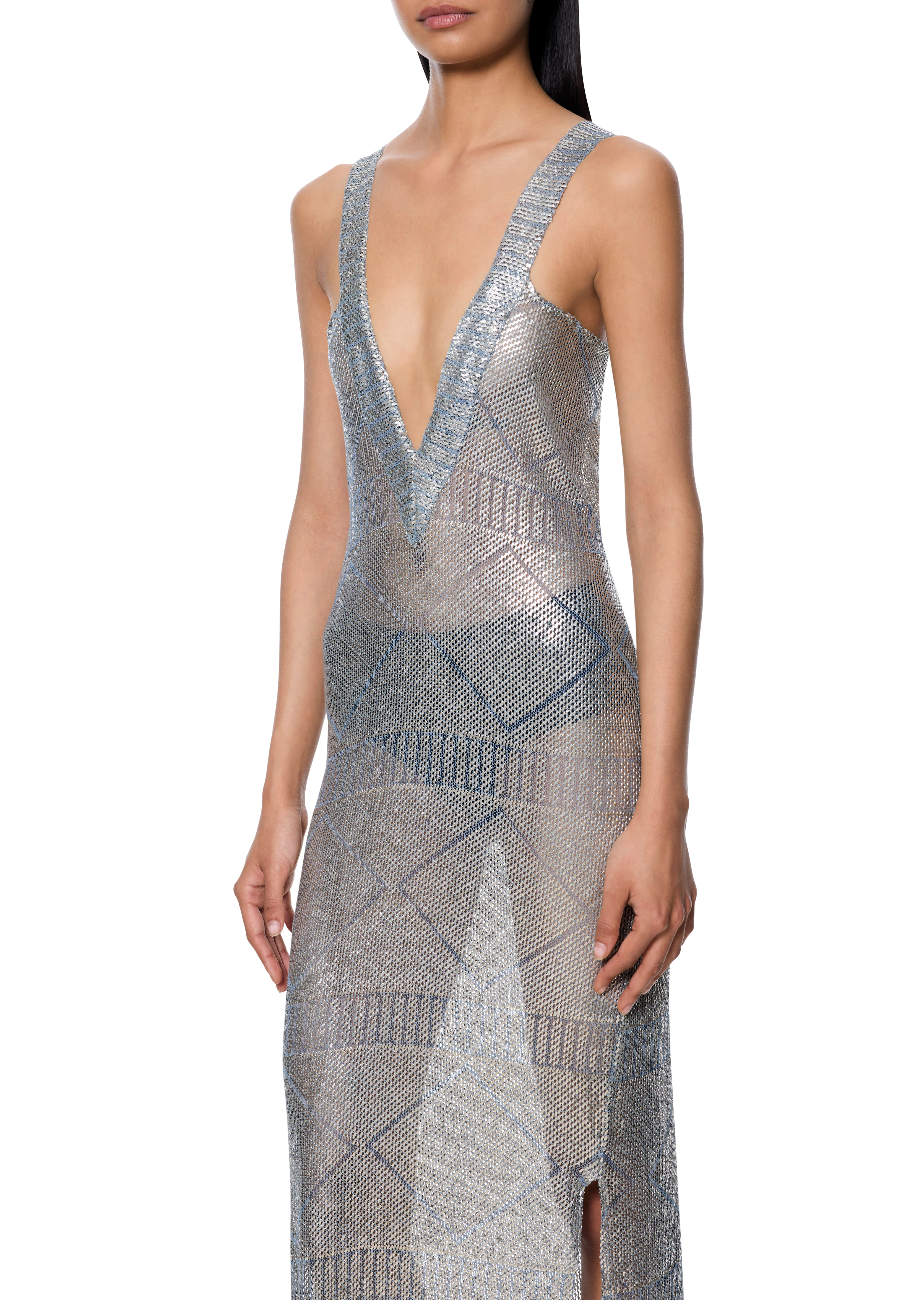 1920s Light Blue V Neck Egyptian Gown - Image 2