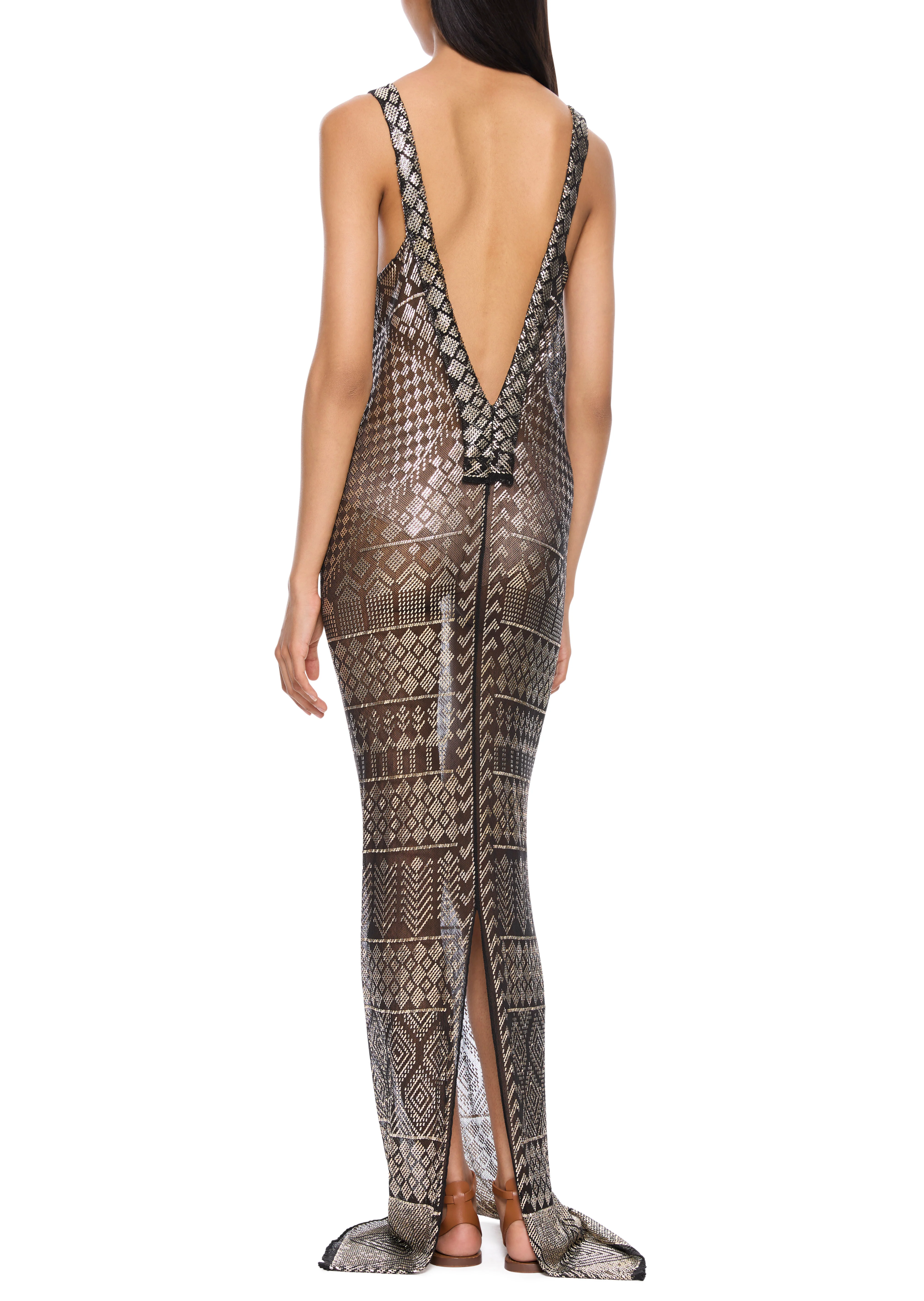 1920s Silver Geometric Chevron Egyptian Gown - Image 4