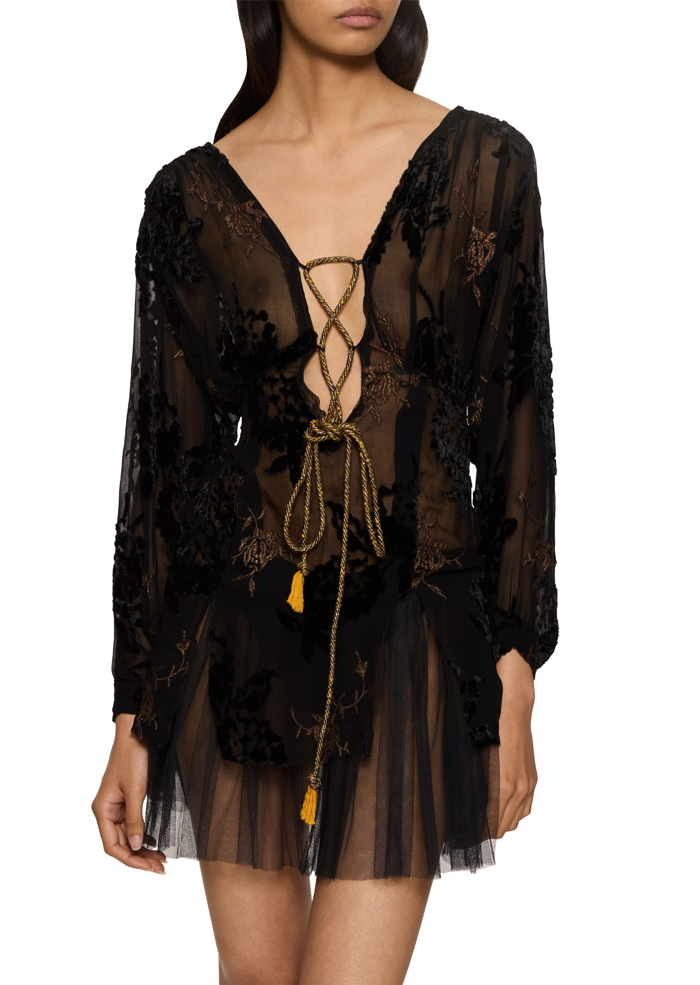 1930s Black and Gold Velvet Devore Mini Dress - Image 2