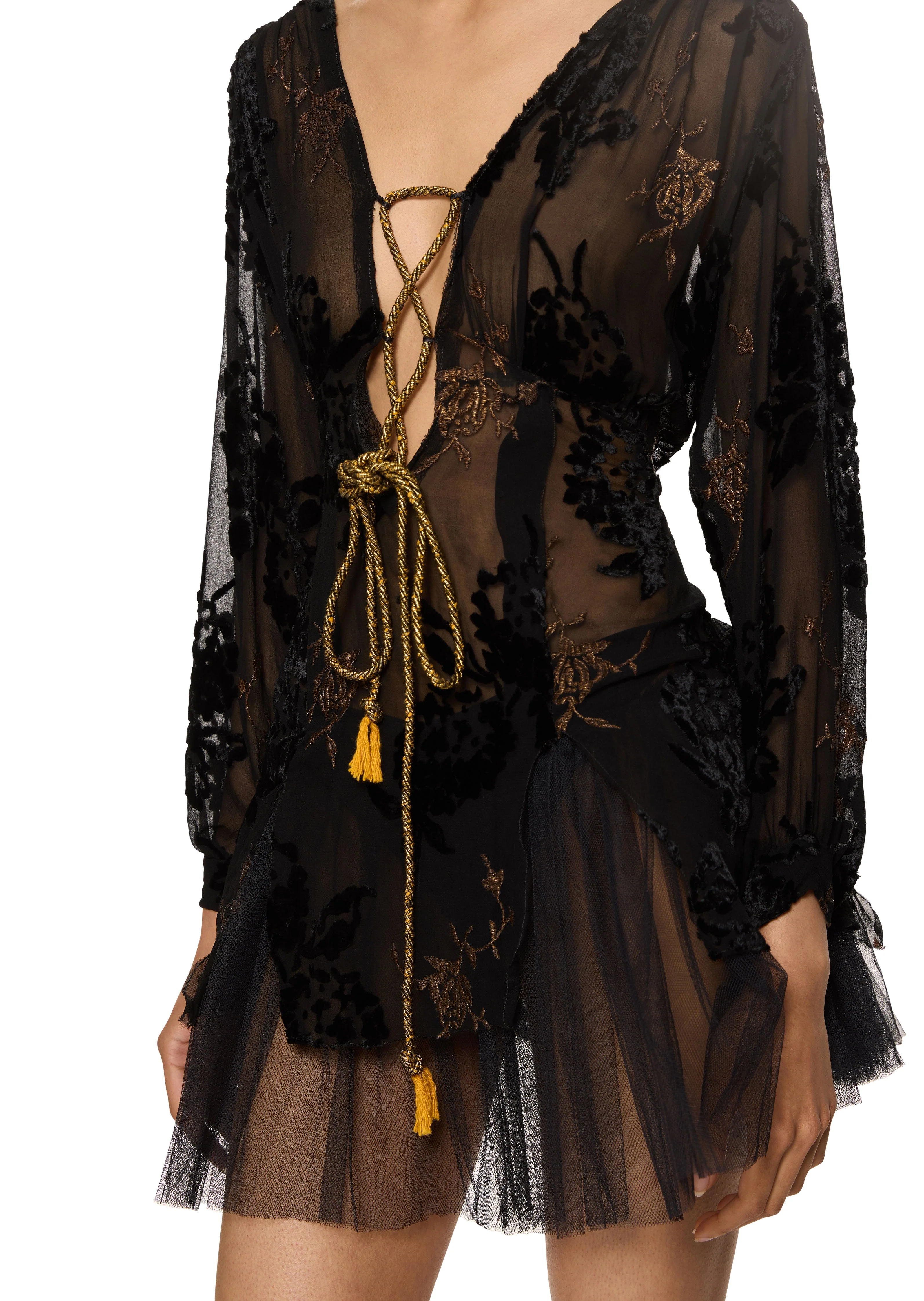 1930s Black and Gold Velvet Devore Mini Dress - Image 4