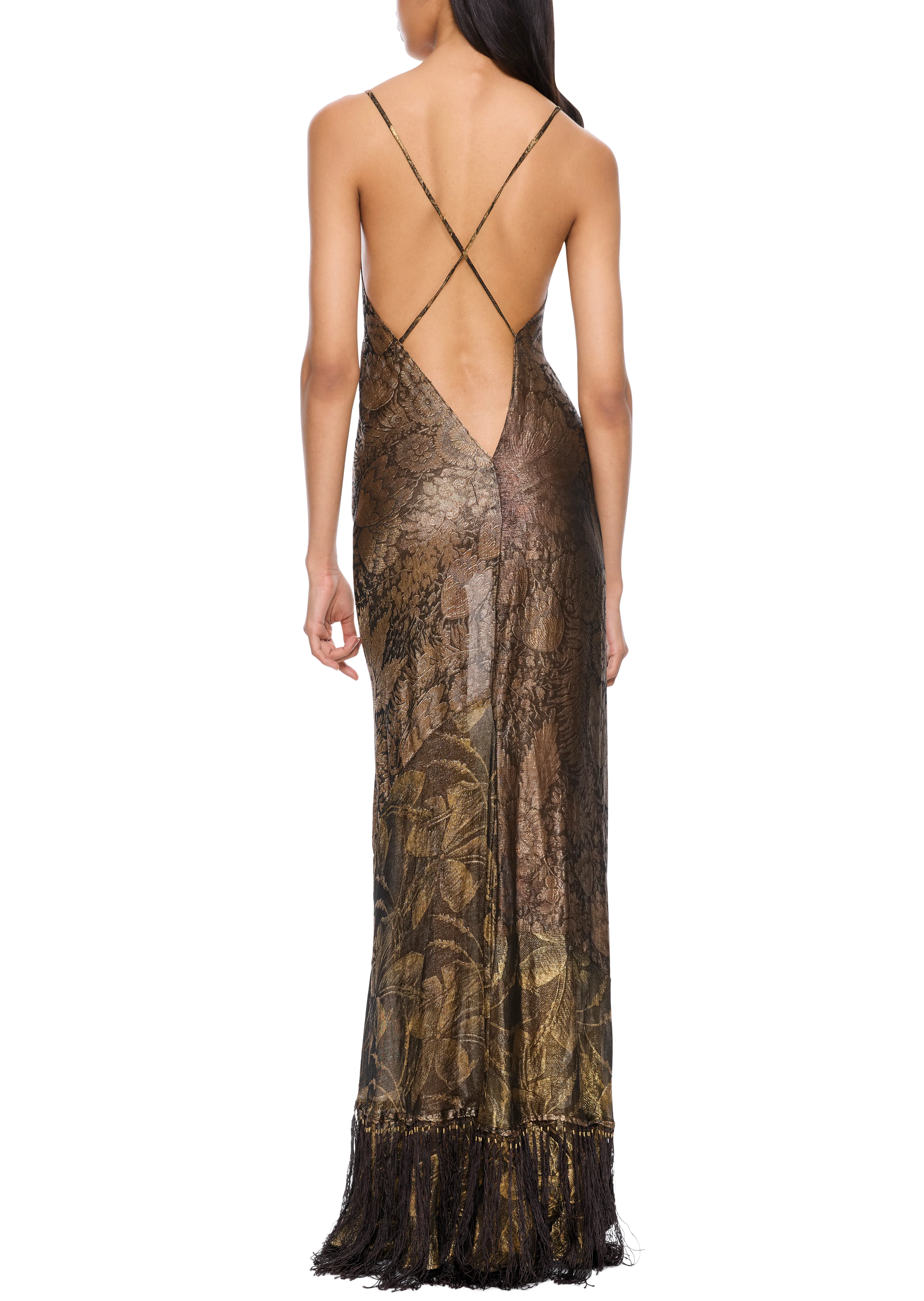 1930s Black and Gold Fringed Lamé Gown - Image 4