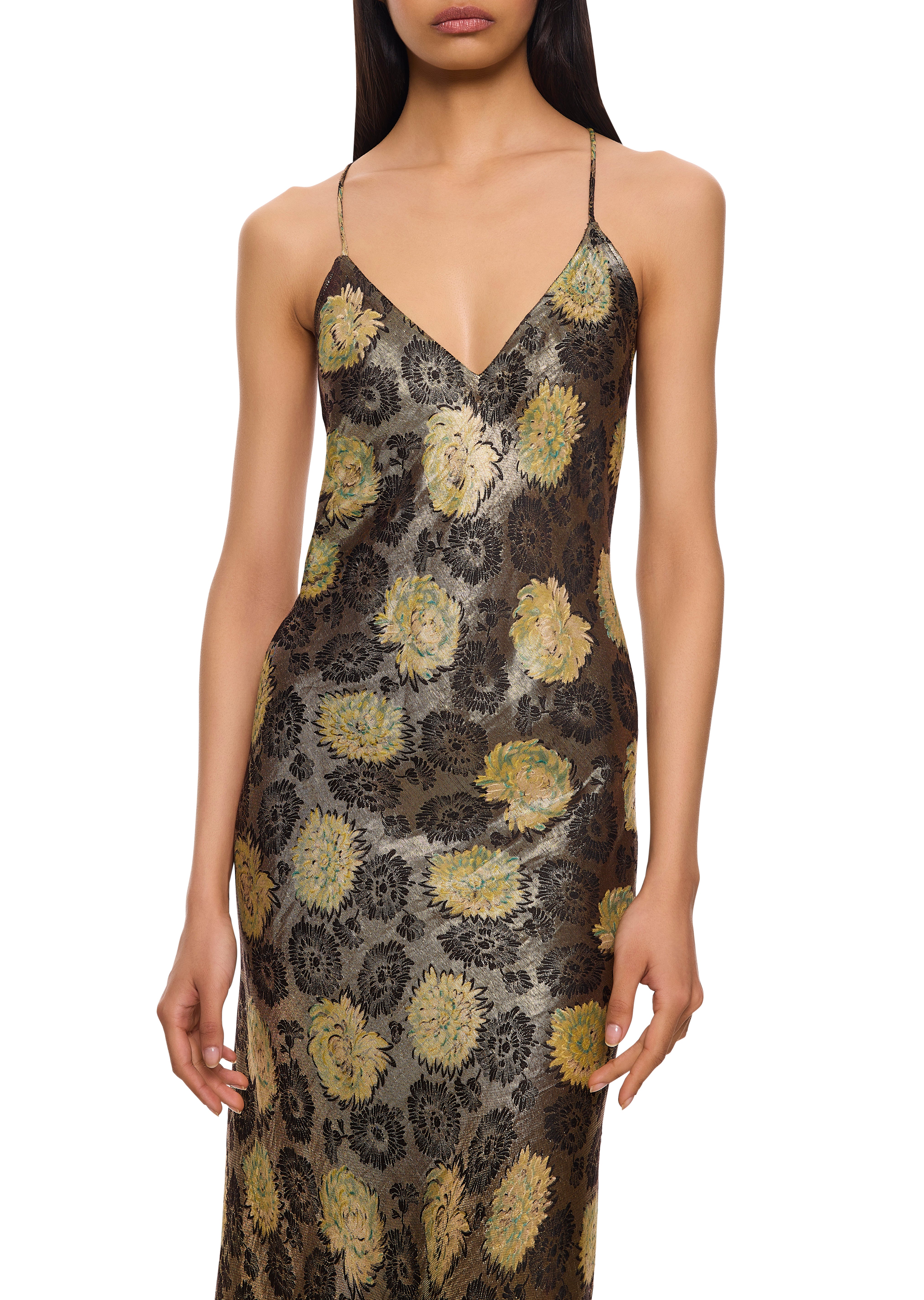 1930s Black and Light Green Lamé Midi Dress - Image 2
