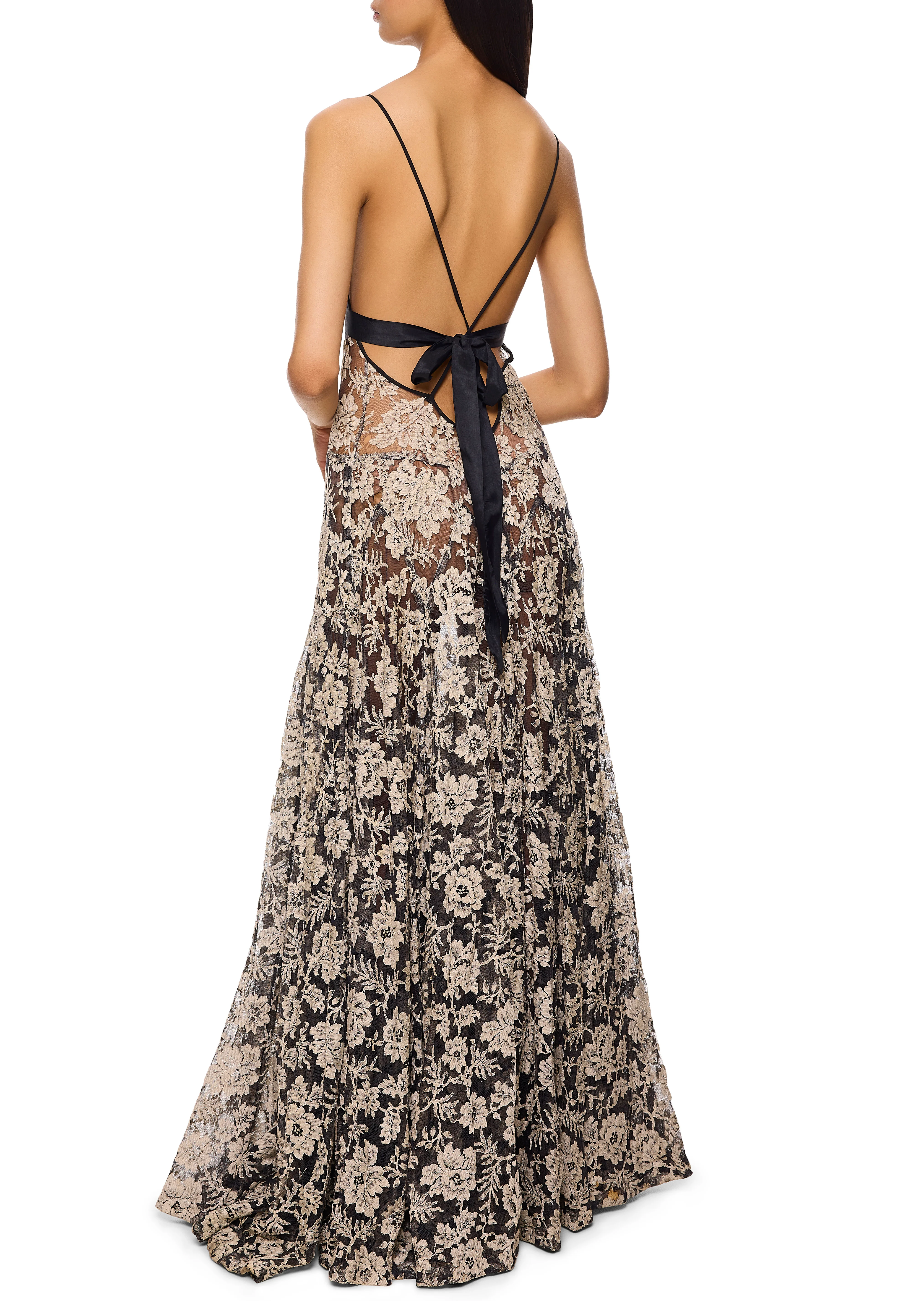 1930s Black and White Floral Lace Gown - Image 3
