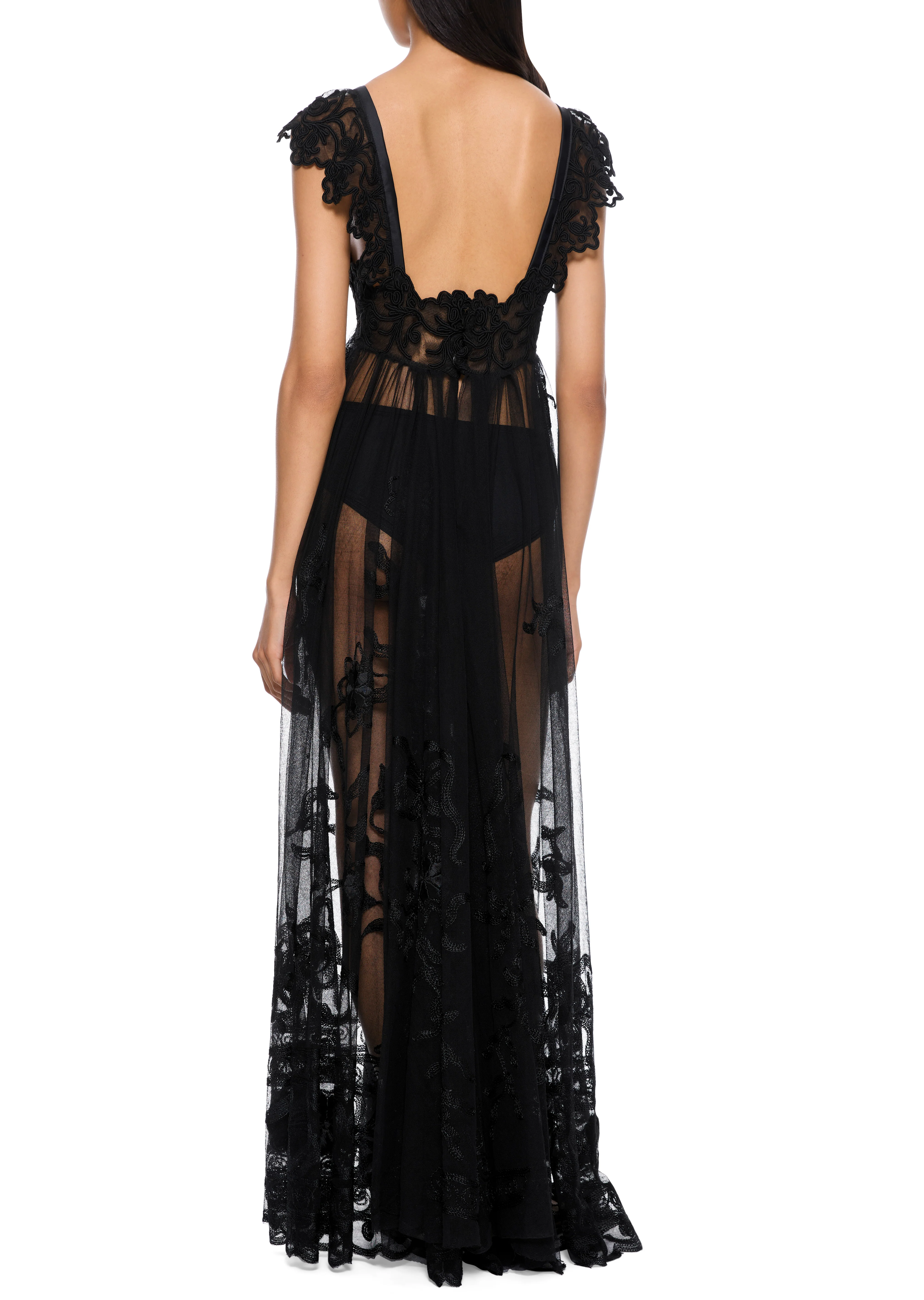 1930s Black Lace Gown with Scalloped Straps - Image 4
