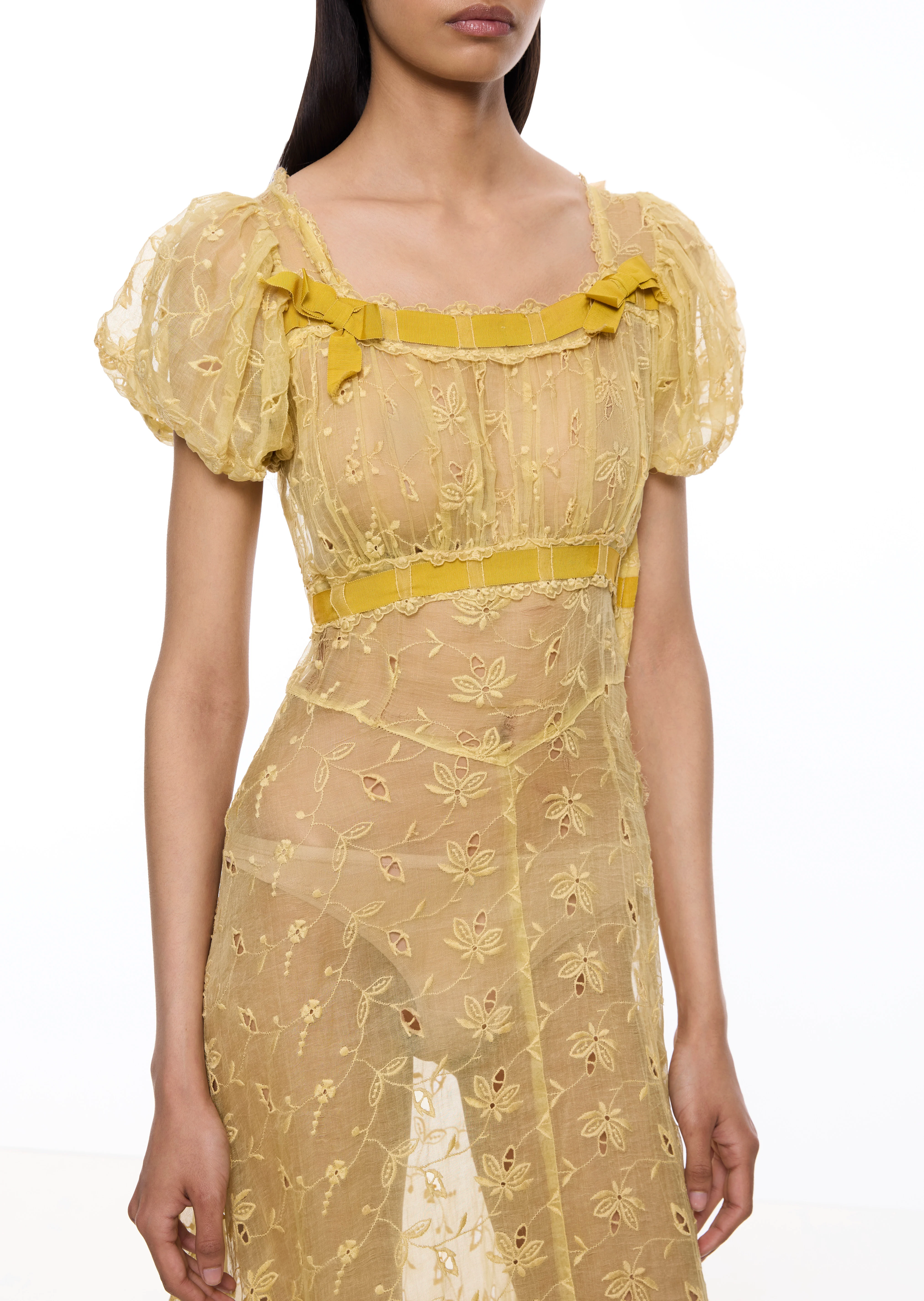 1930s Buttercup Yellow Embroidery Anglaise Dress - Image 3