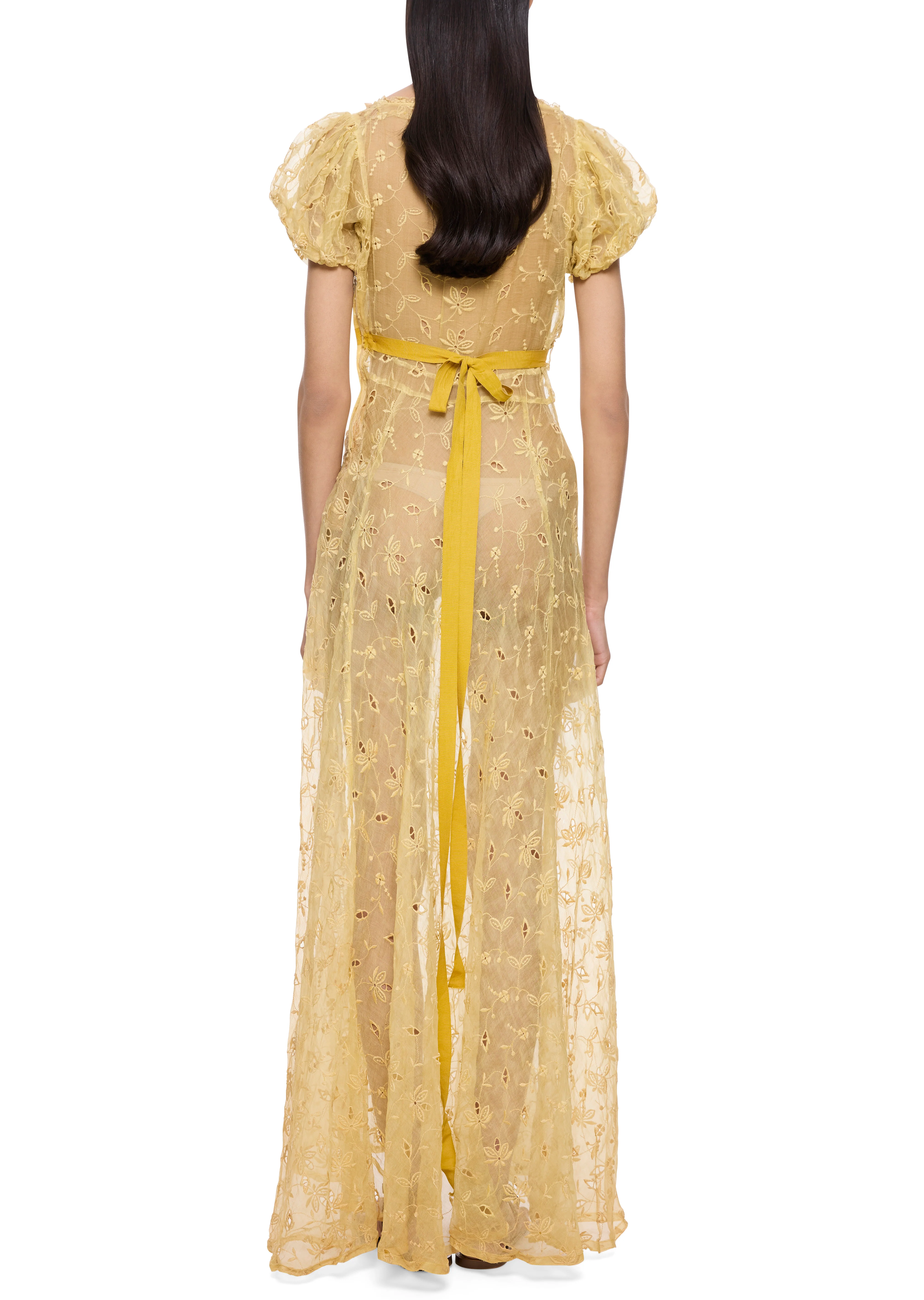 1930s Buttercup Yellow Embroidery Anglaise Dress - Image 4