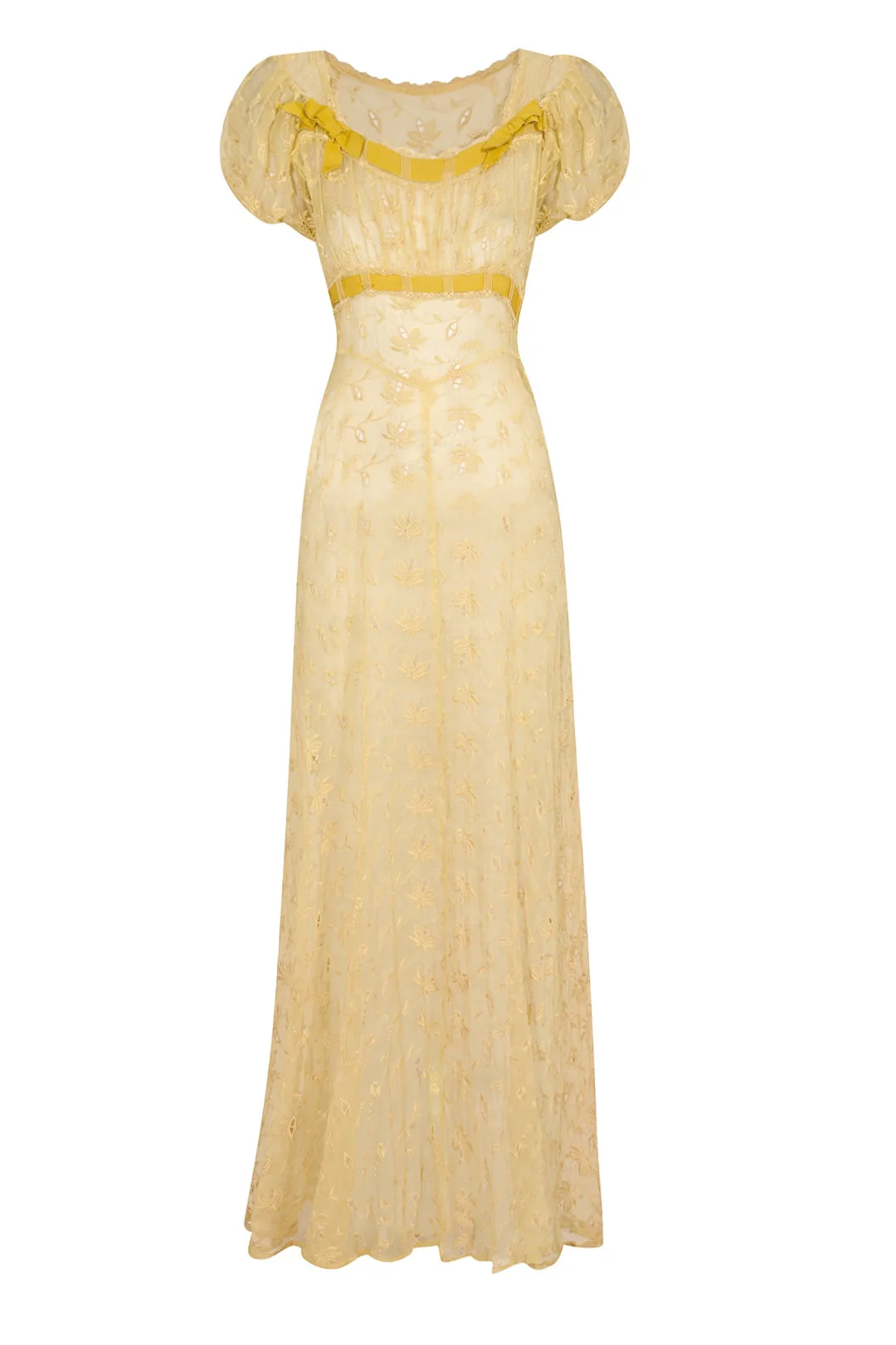 1930s Buttercup Yellow Embroidery Anglaise Dress - Image 5
