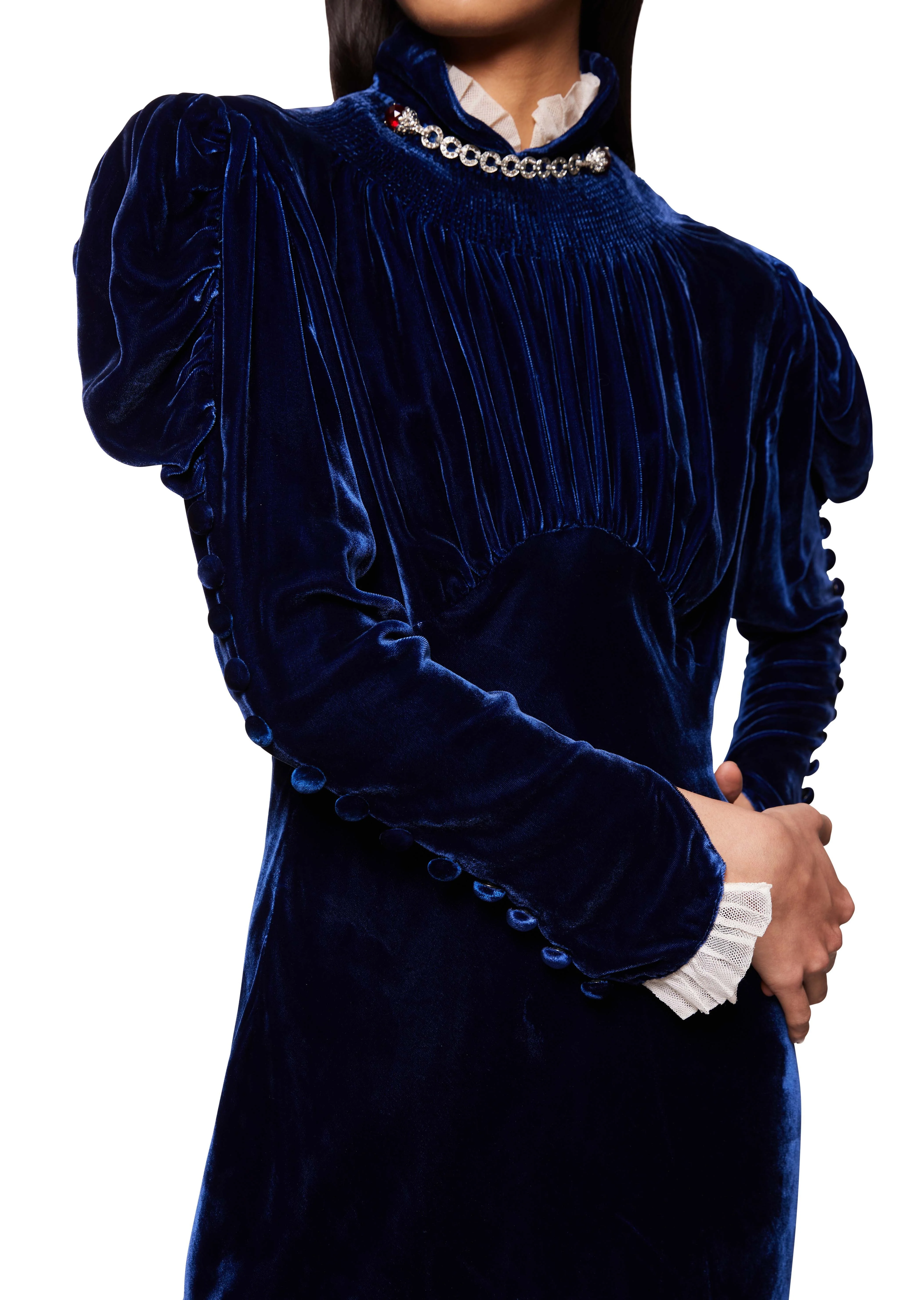 1930s Deep Navy Blue Velvet Dress - Image 3