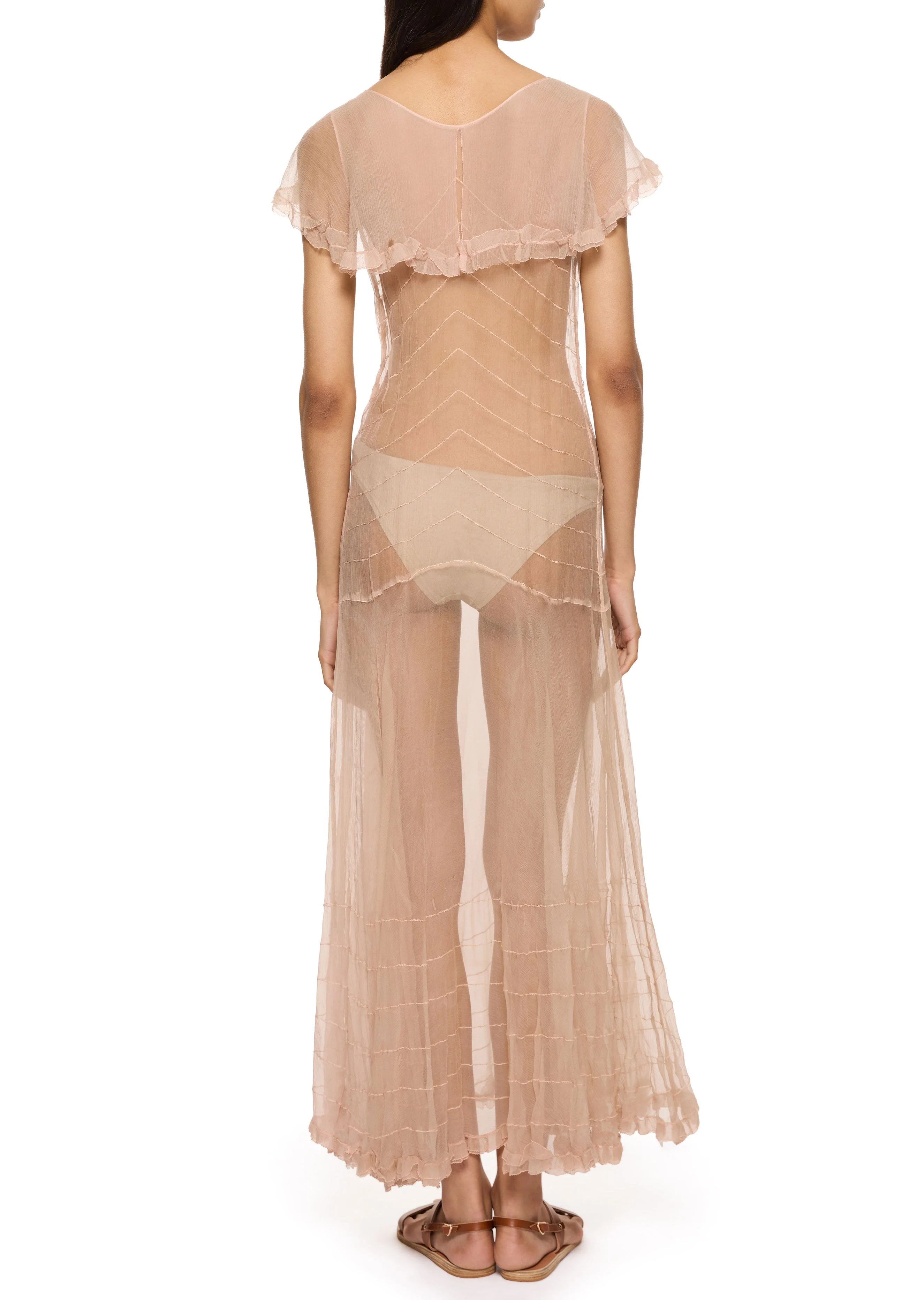 1930s Dusty Pink Sheer Dress with Rosette - Image 4