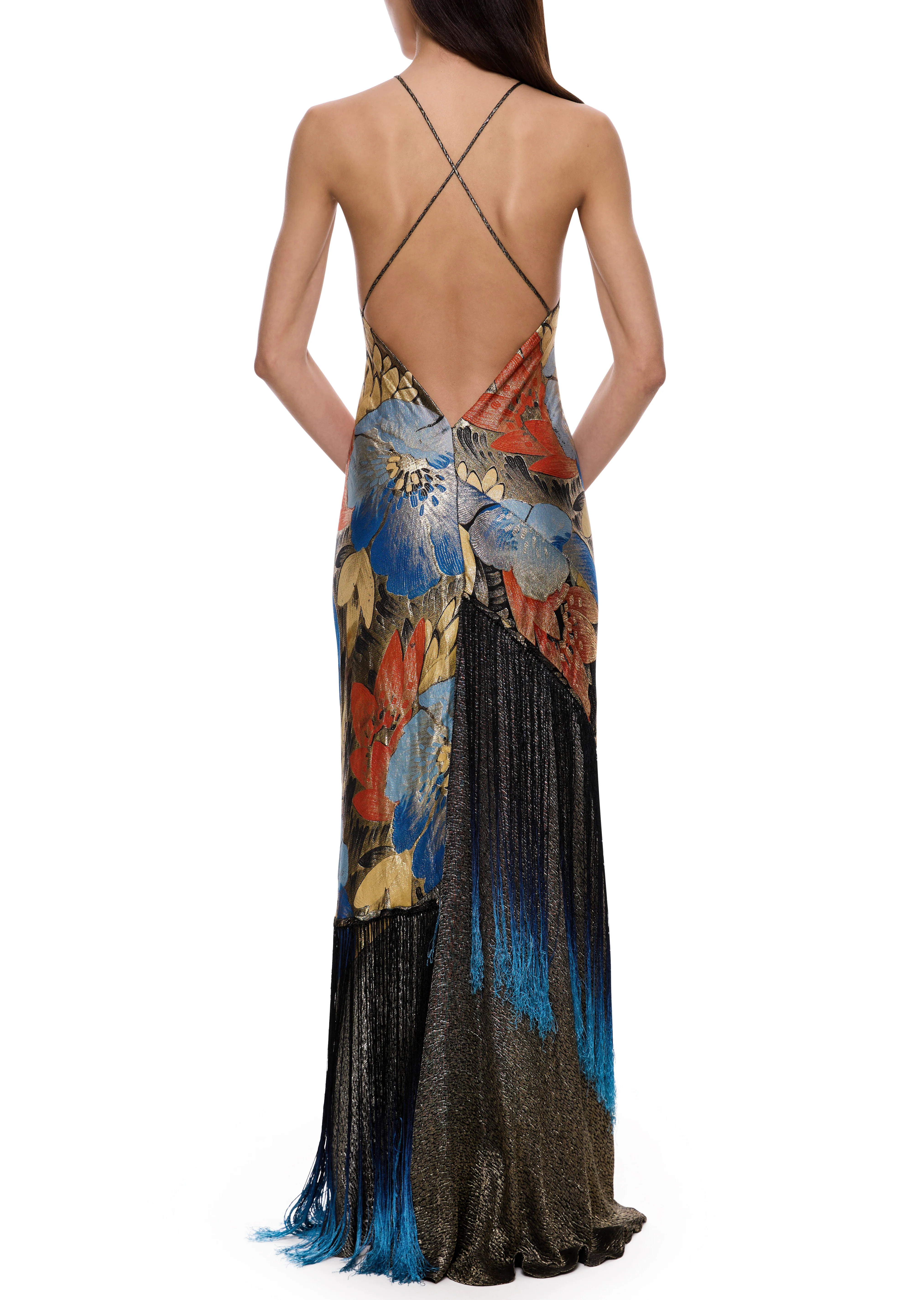 1930s Floral Lamé Gown - Image 4