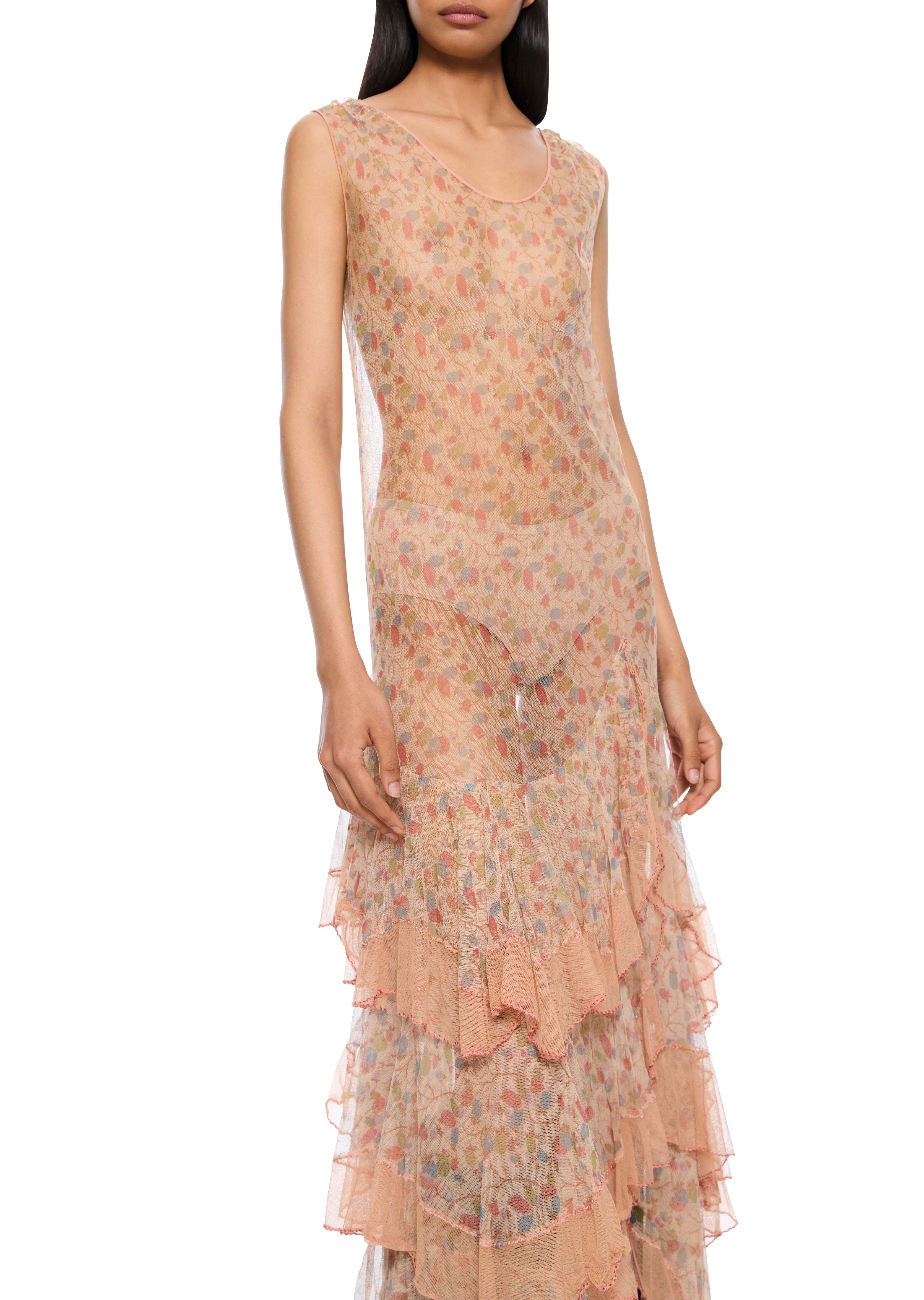 1930s Floral Peach Shift Dress - Image 3