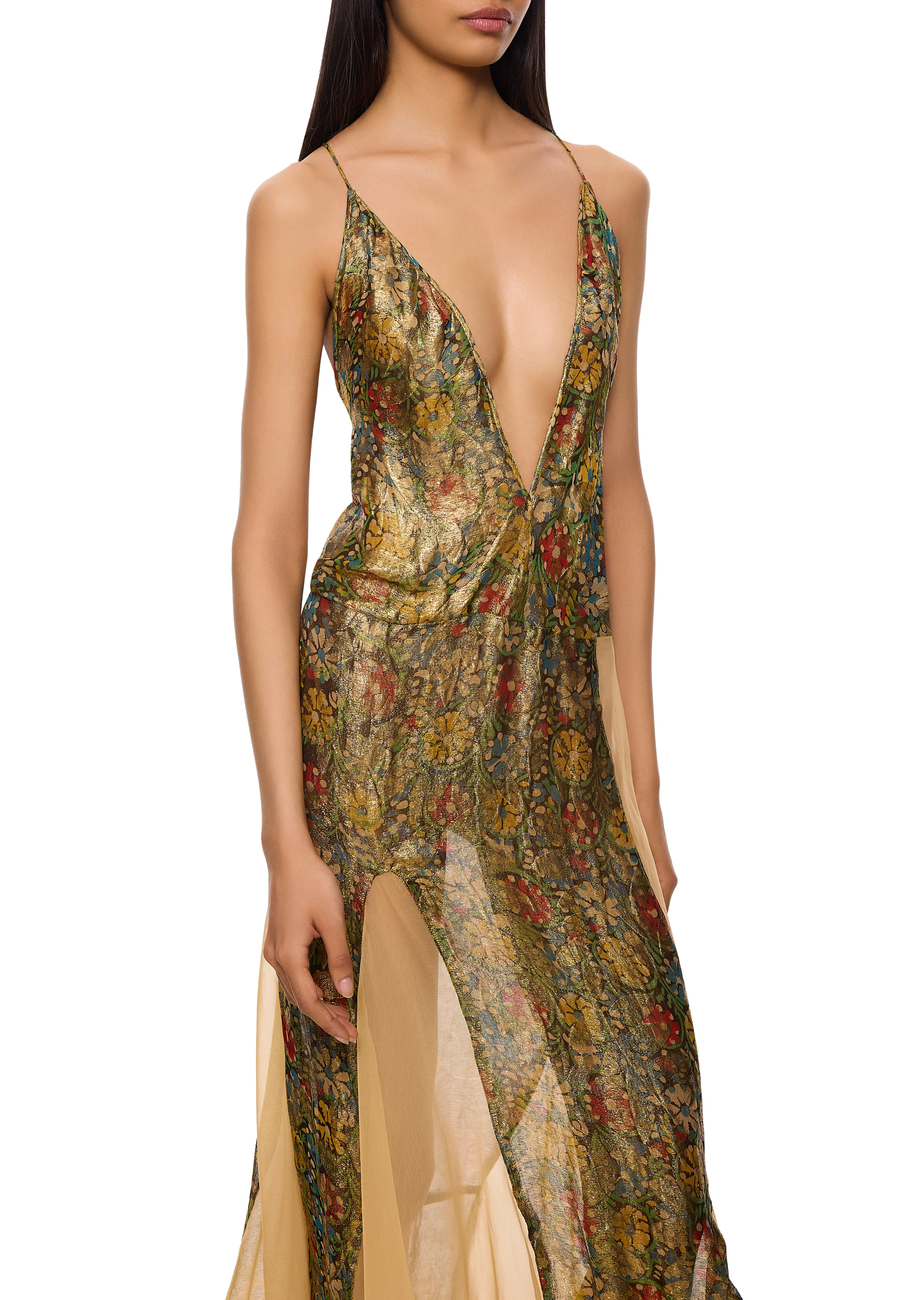 1930s Gold Floral Lame Midi Dress - Image 2