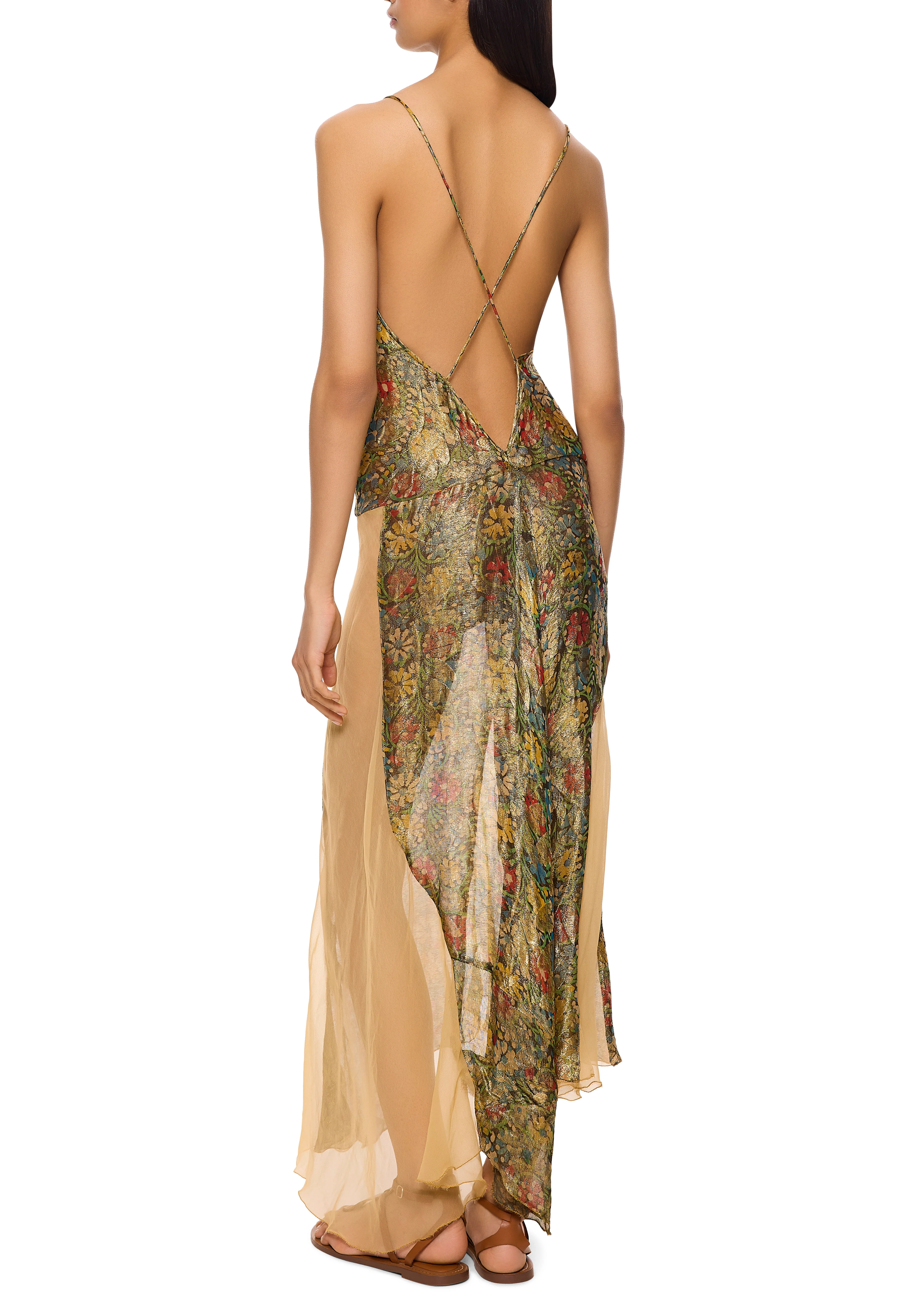 1930s Gold Floral Lame Midi Dress - Image 3