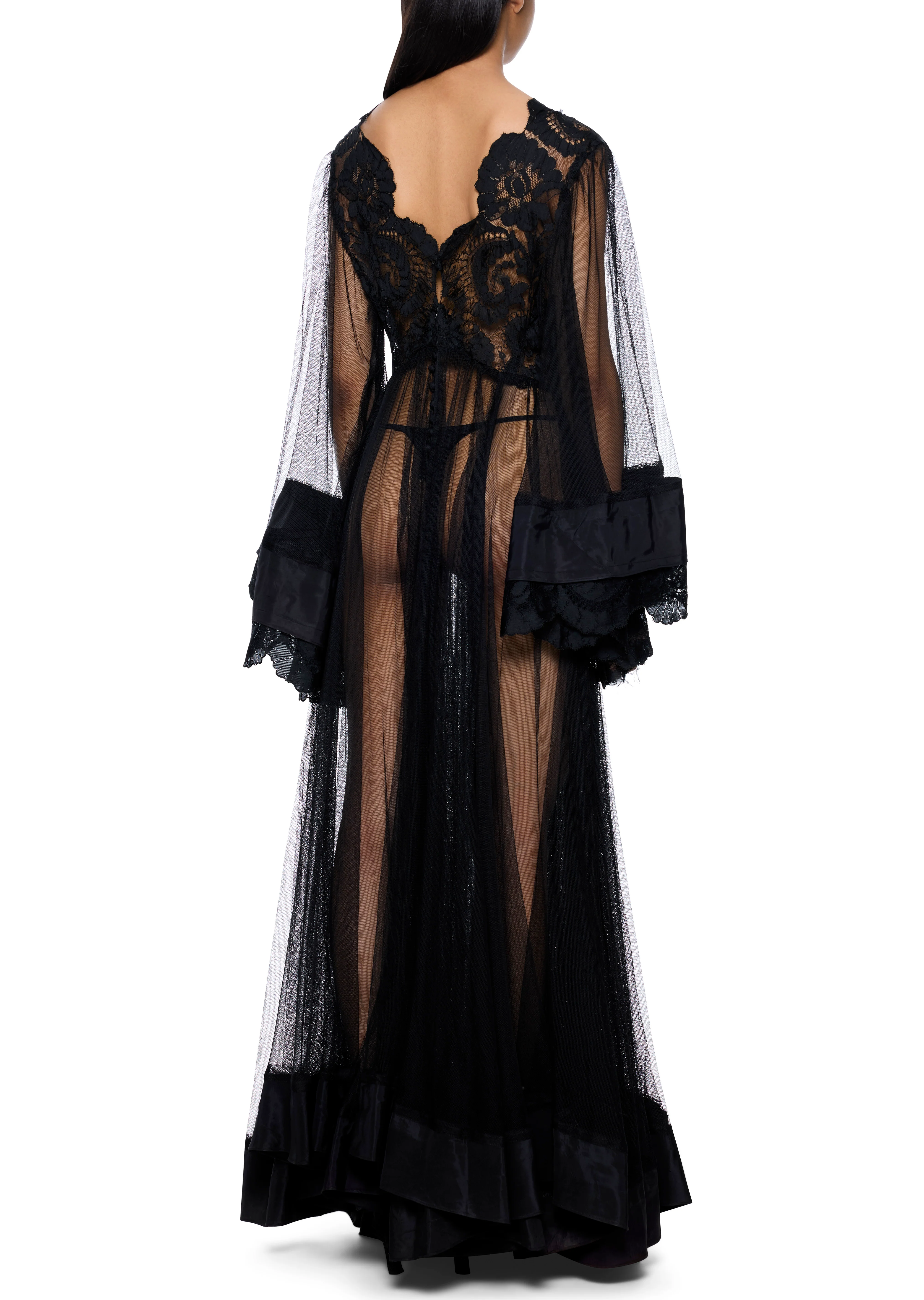 1930s Handmade Lace Gown with Voluminous Sleeves - Image 3