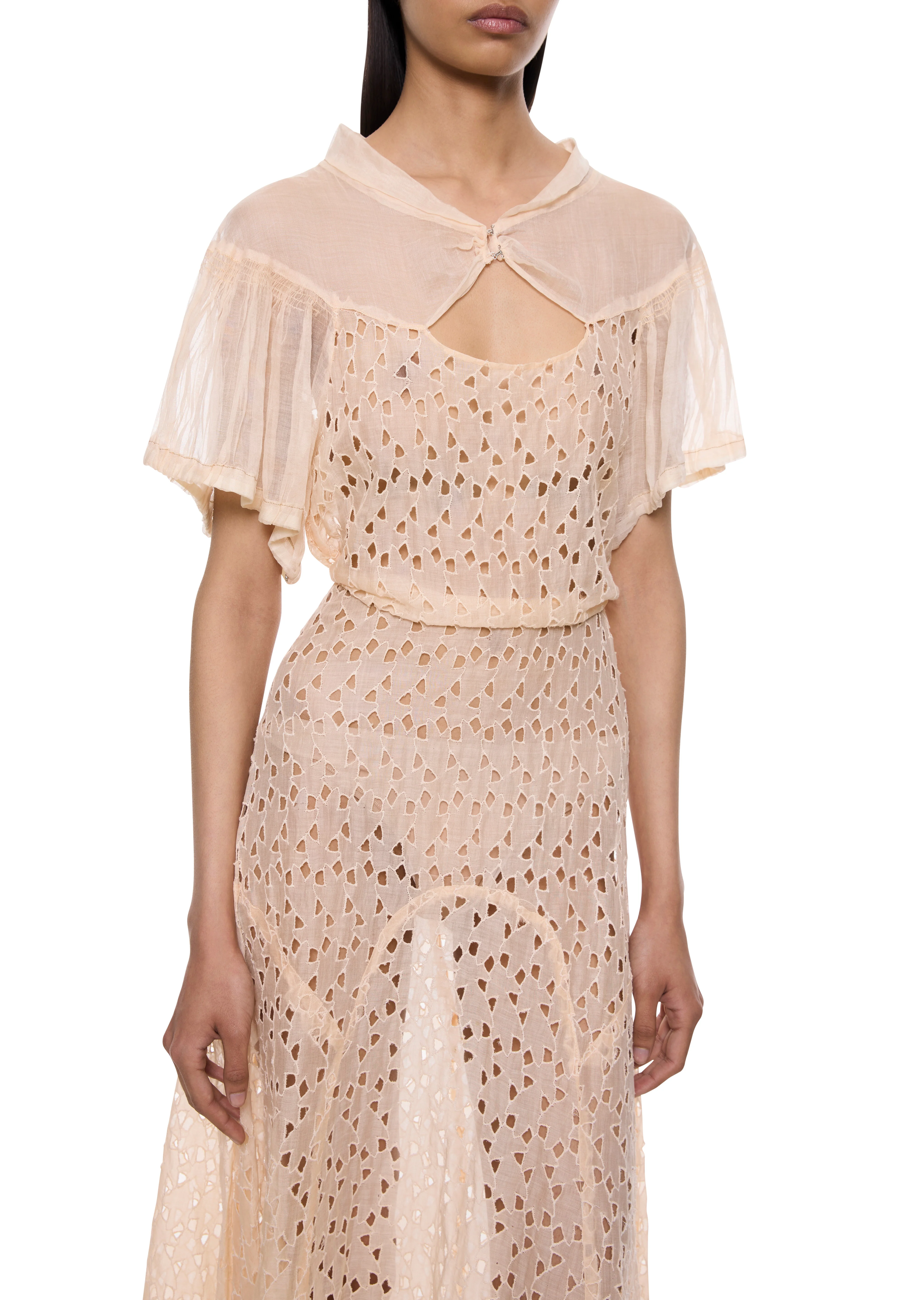 1930s Peach Chiffon Midi Dress - Image 3