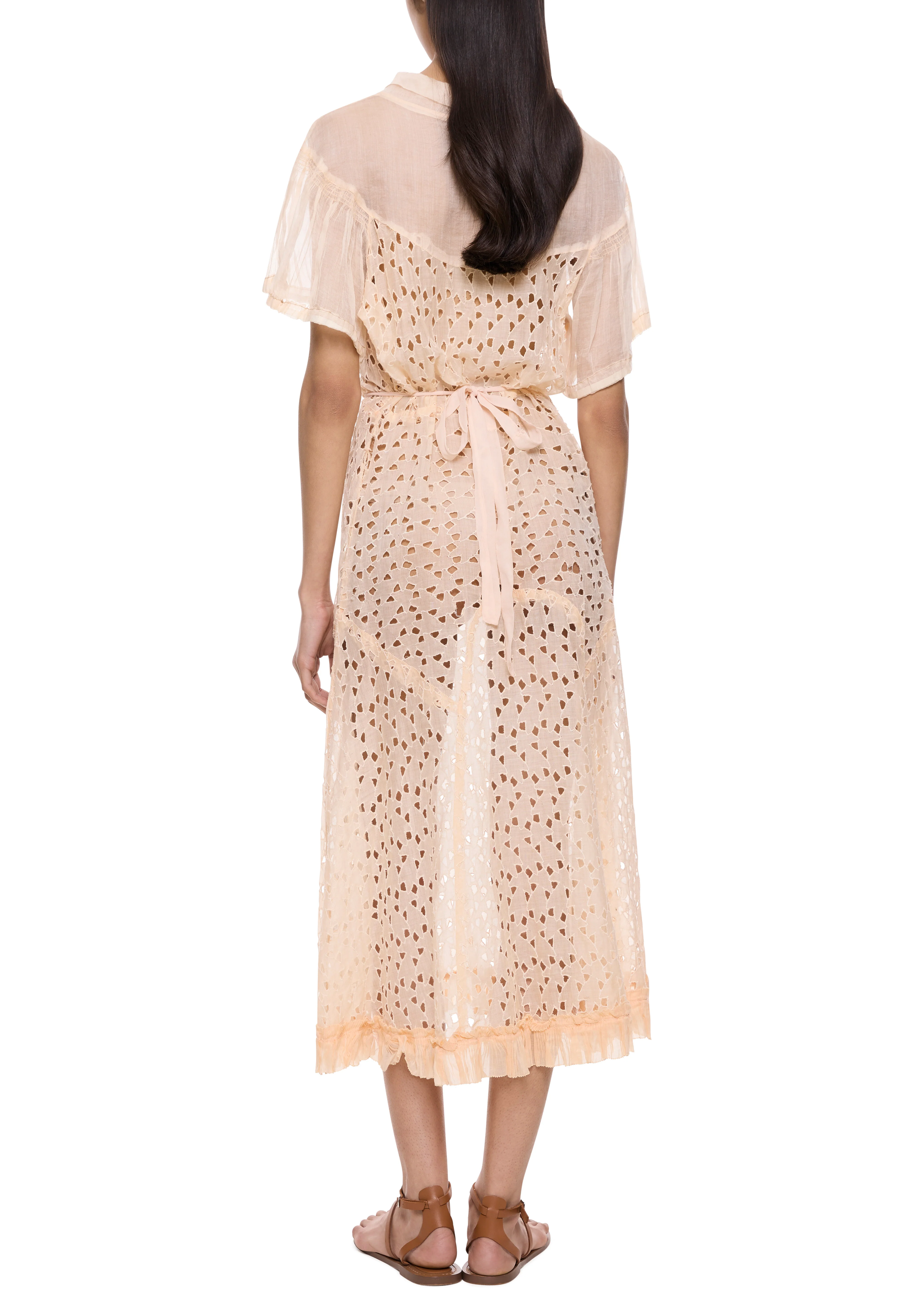 1930s Peach Chiffon Midi Dress - Image 4