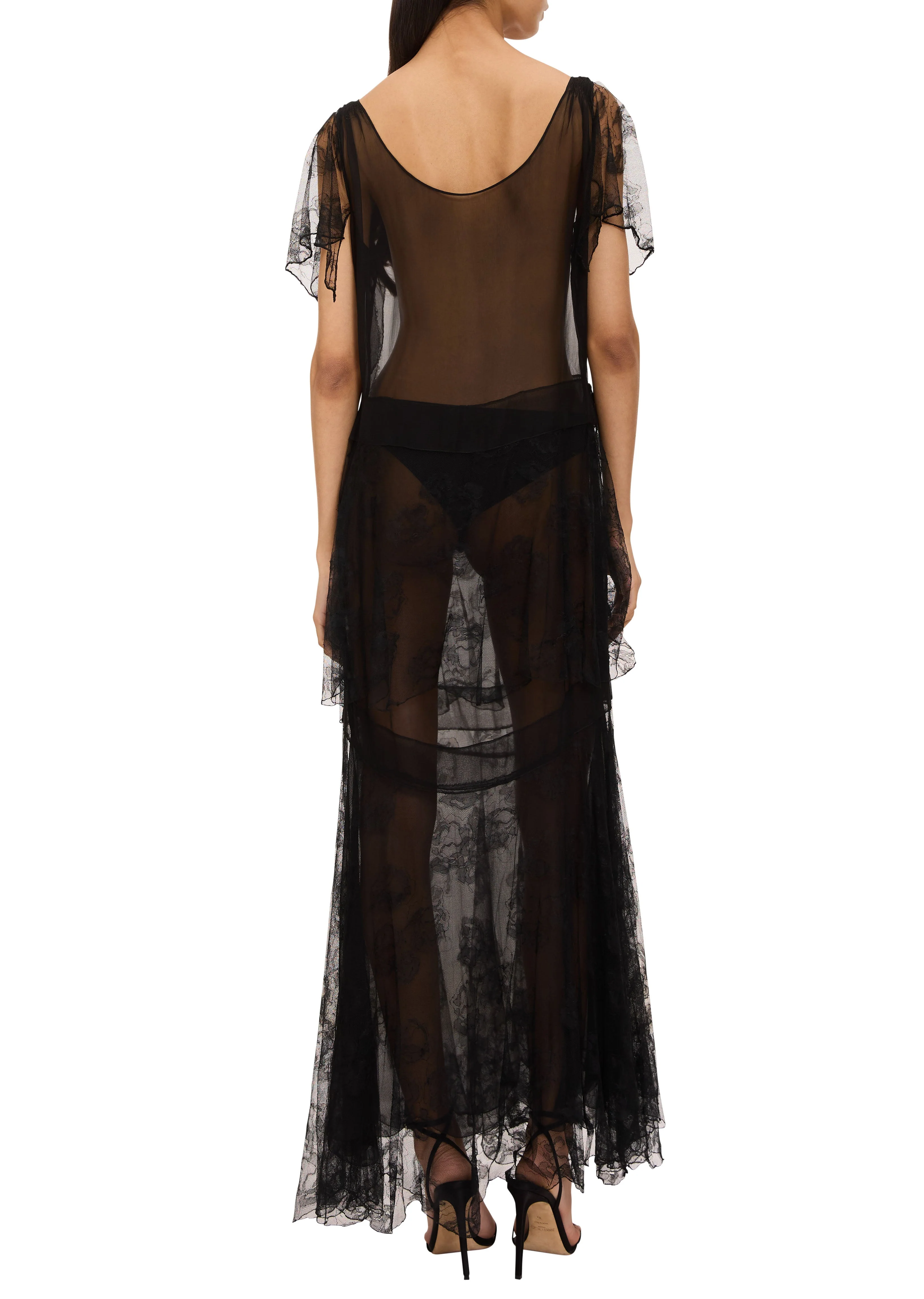 1930s Sheer Black Chiffon Dress - Image 4