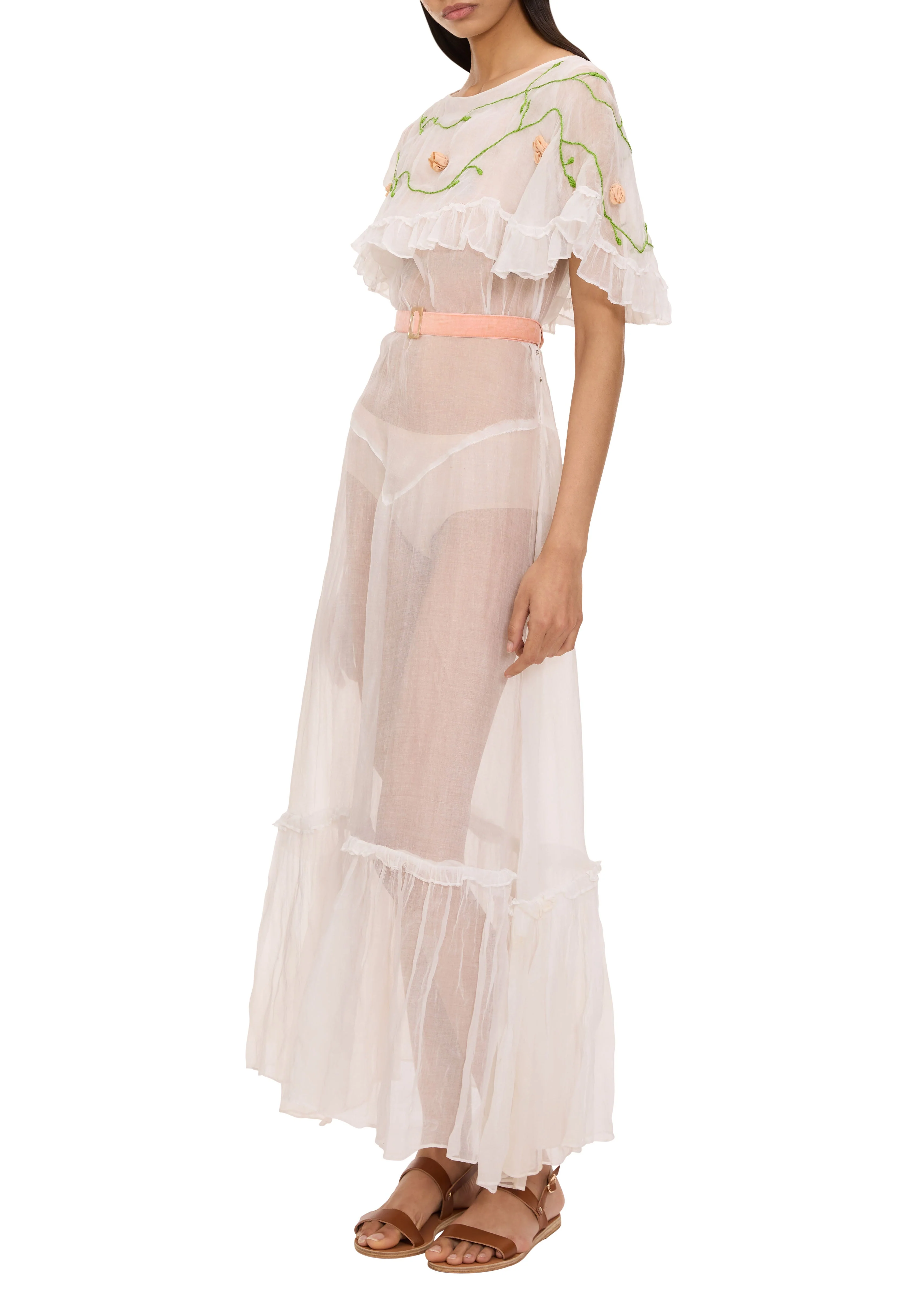 1930s White and Pink Floral Dress - Image 2