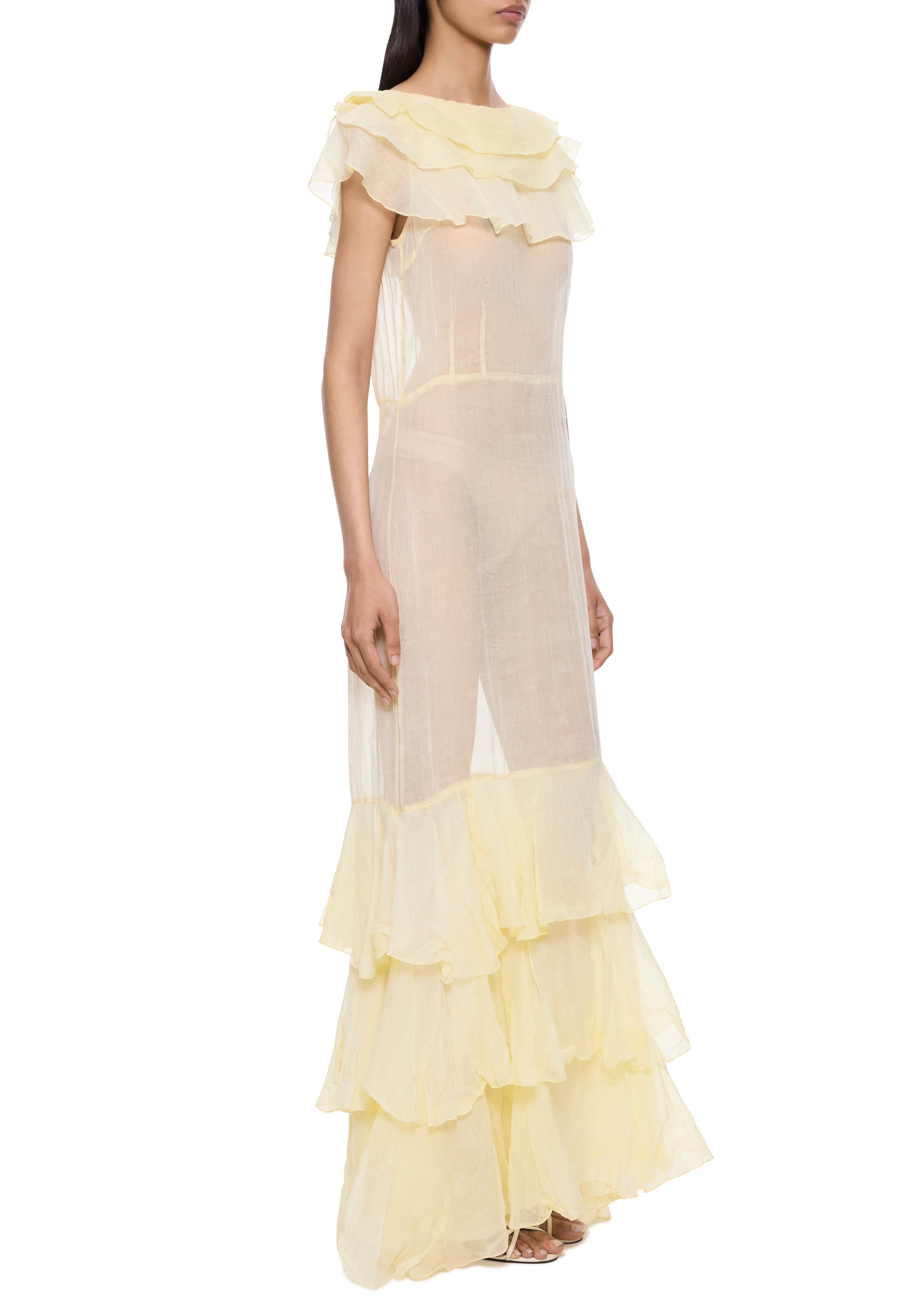 1930s Yellow Chiffon Ruffle Dress - Image 2