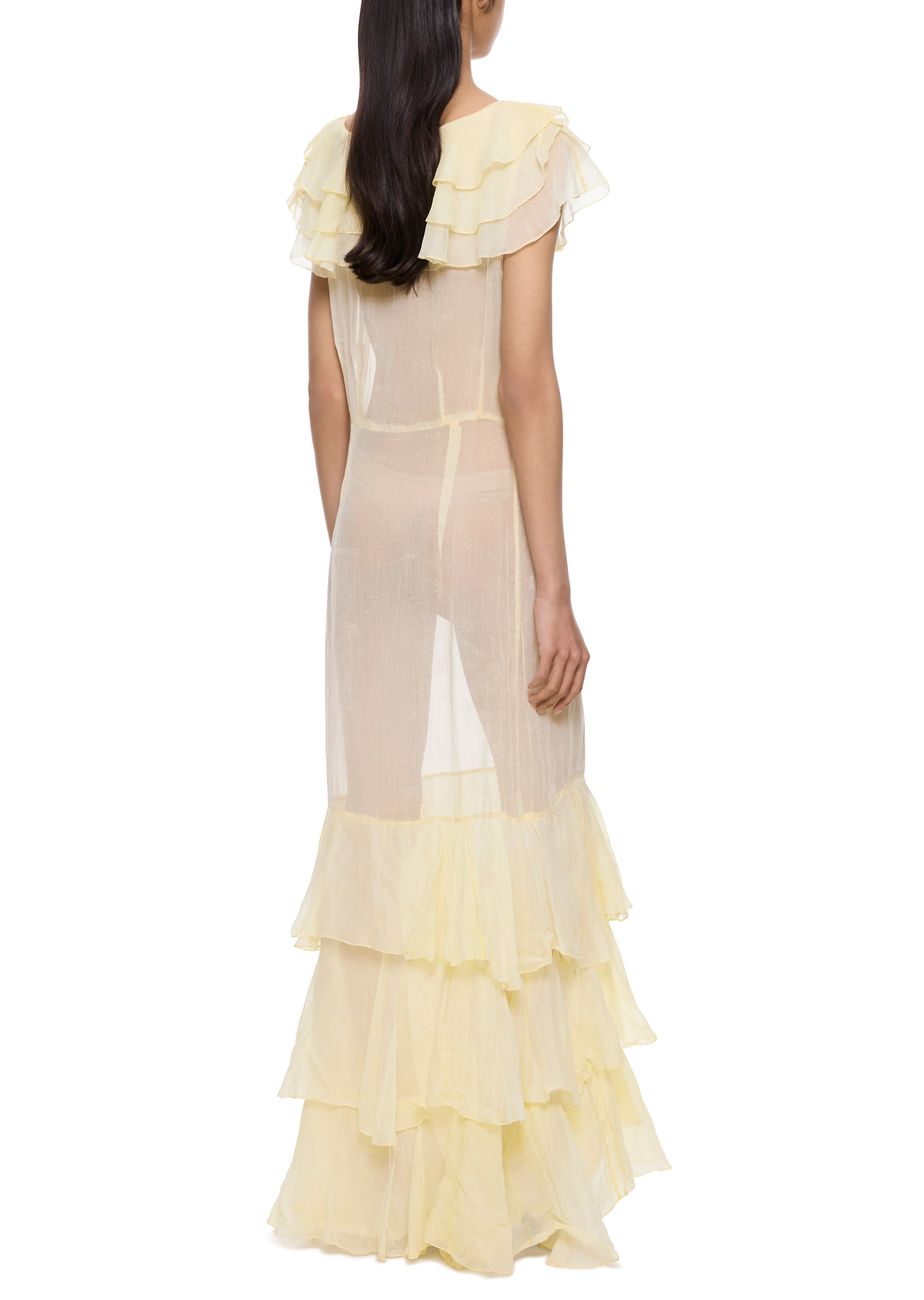 1930s Yellow Chiffon Ruffle Dress - Image 3
