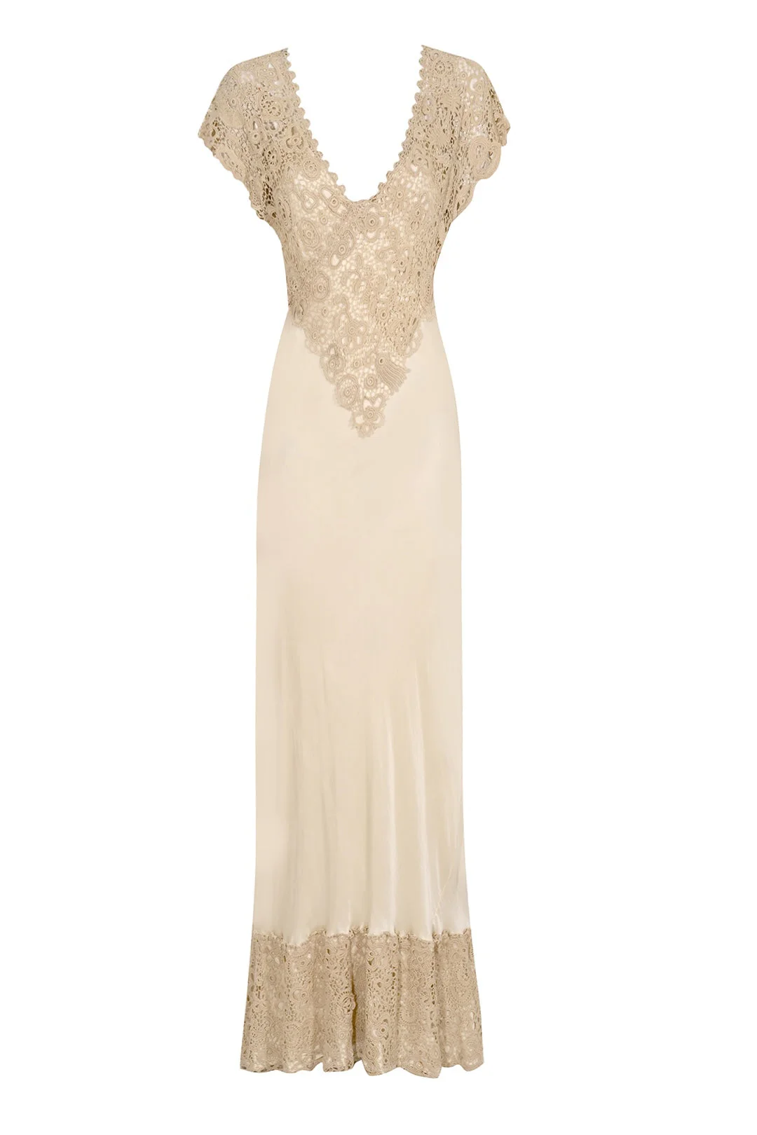 1940s Cream Silk and Crochet Gown - Image 5