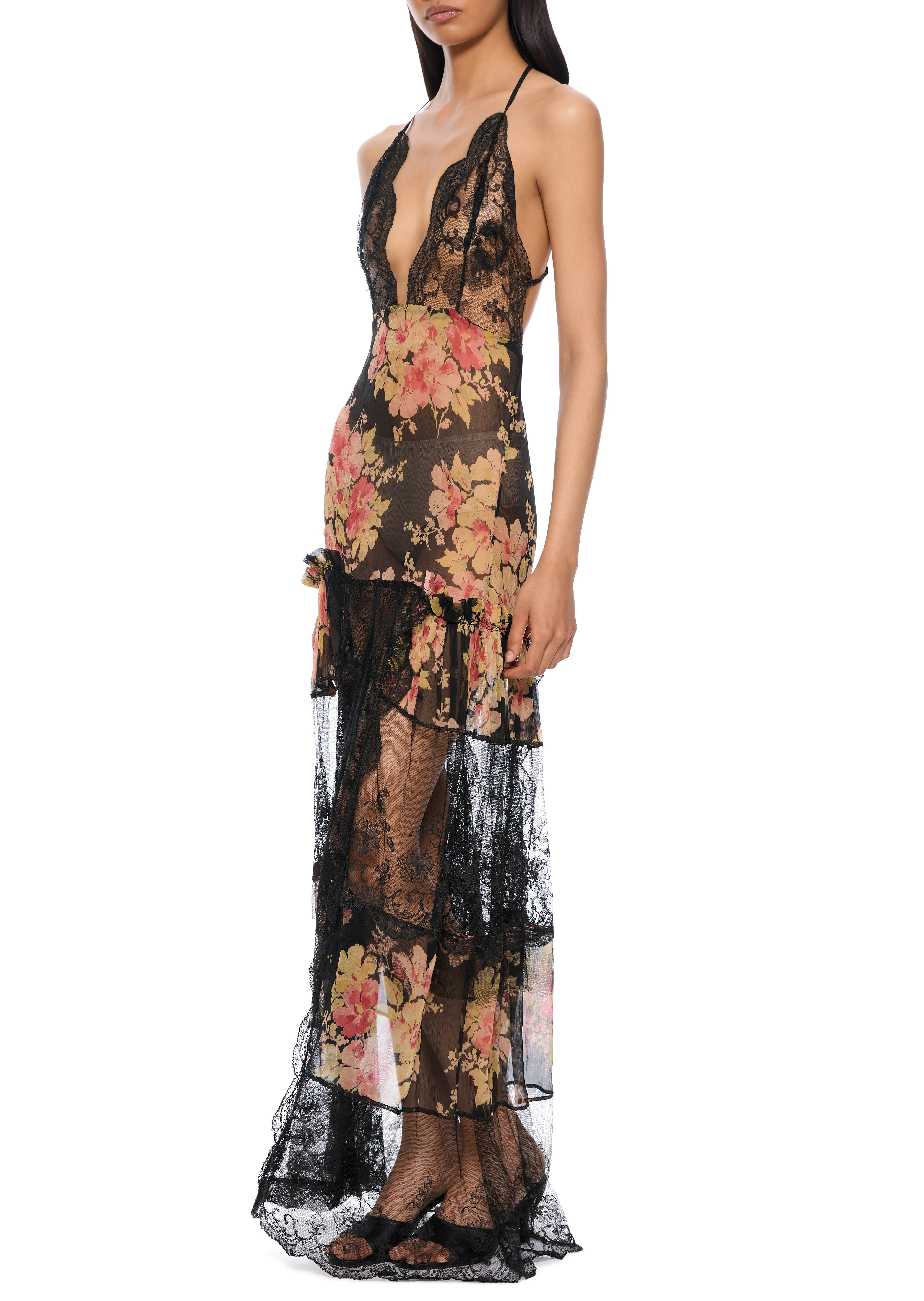 1940s Floral Chiffon Dress - Image 2