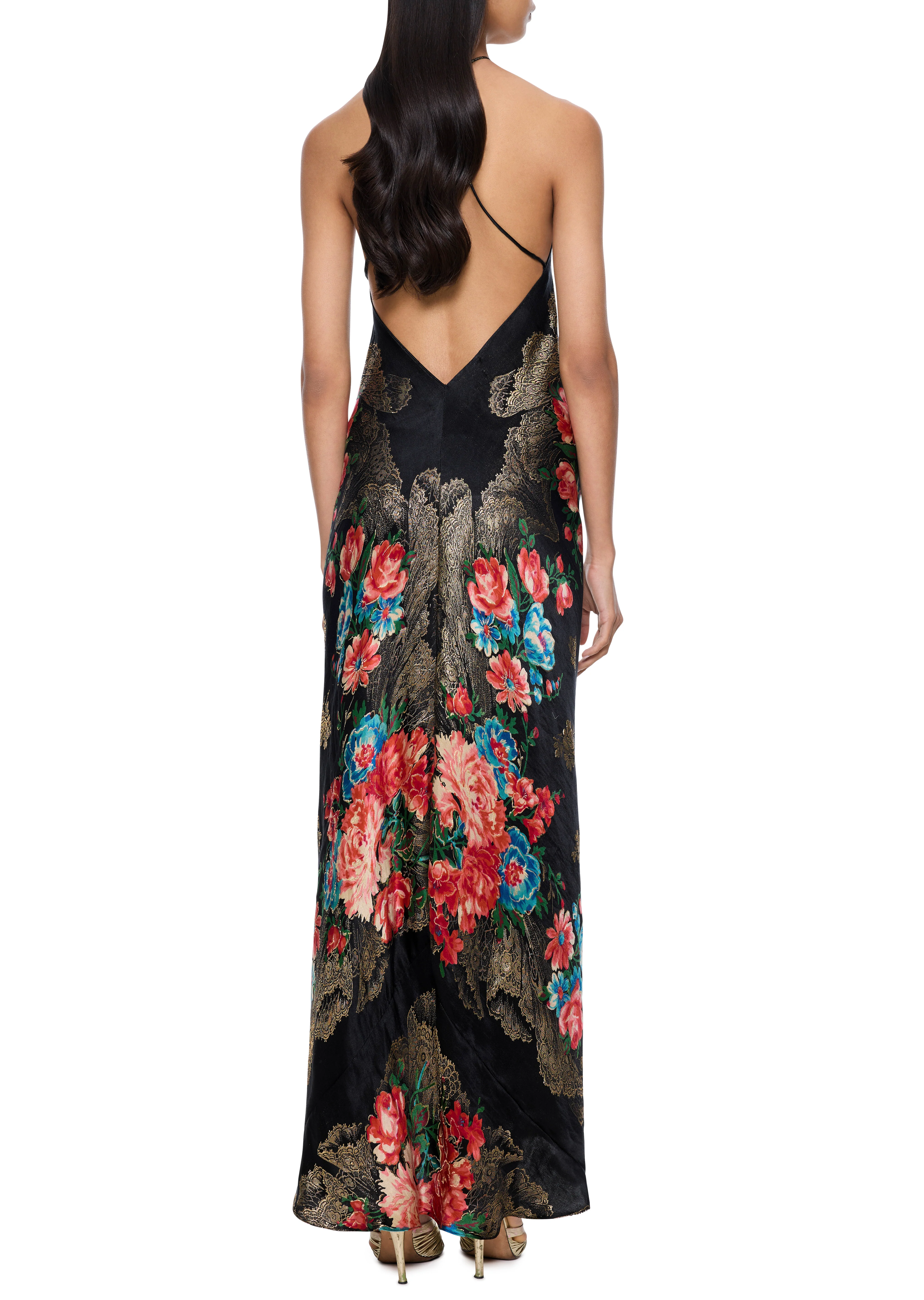 1940s Floral Lamé Dress with Gold Motifs - Image 3