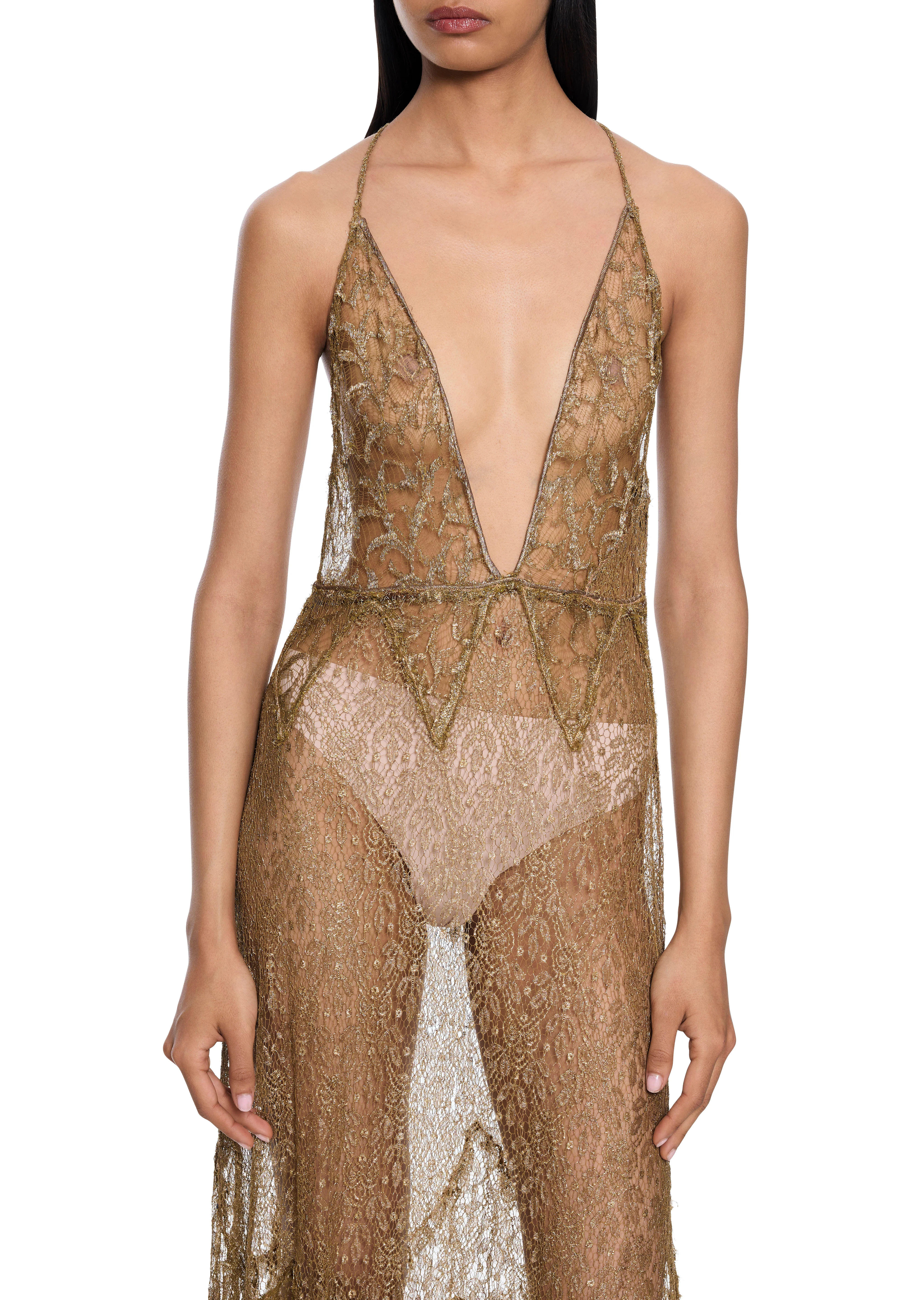 1940s Gold Lace Dress - Image 2