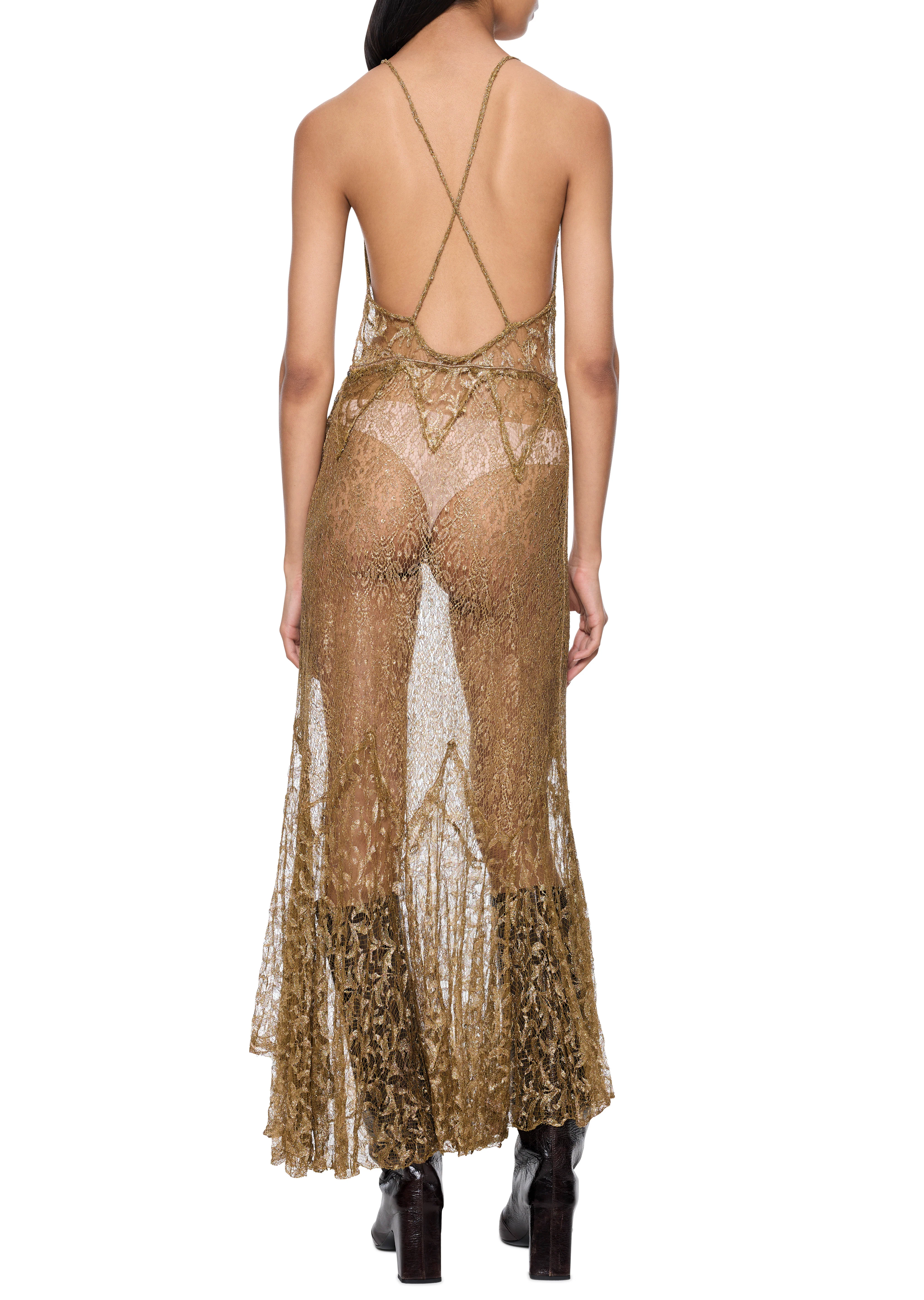 1940s Gold Lace Dress - Image 3