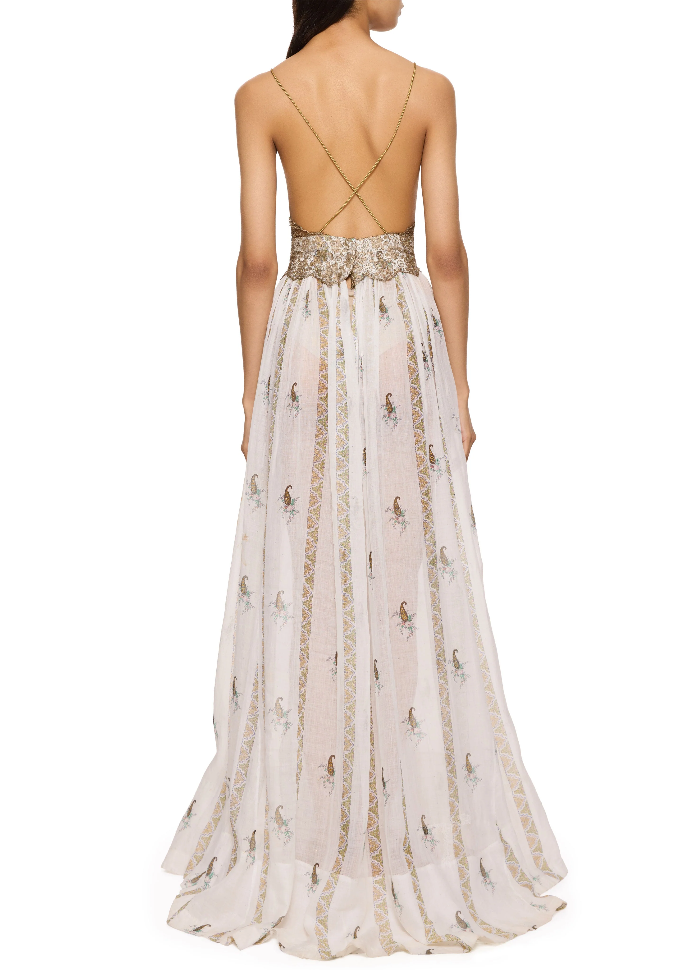 1940s Intricate Hand Printed Gown with Over Jacket - Image 5