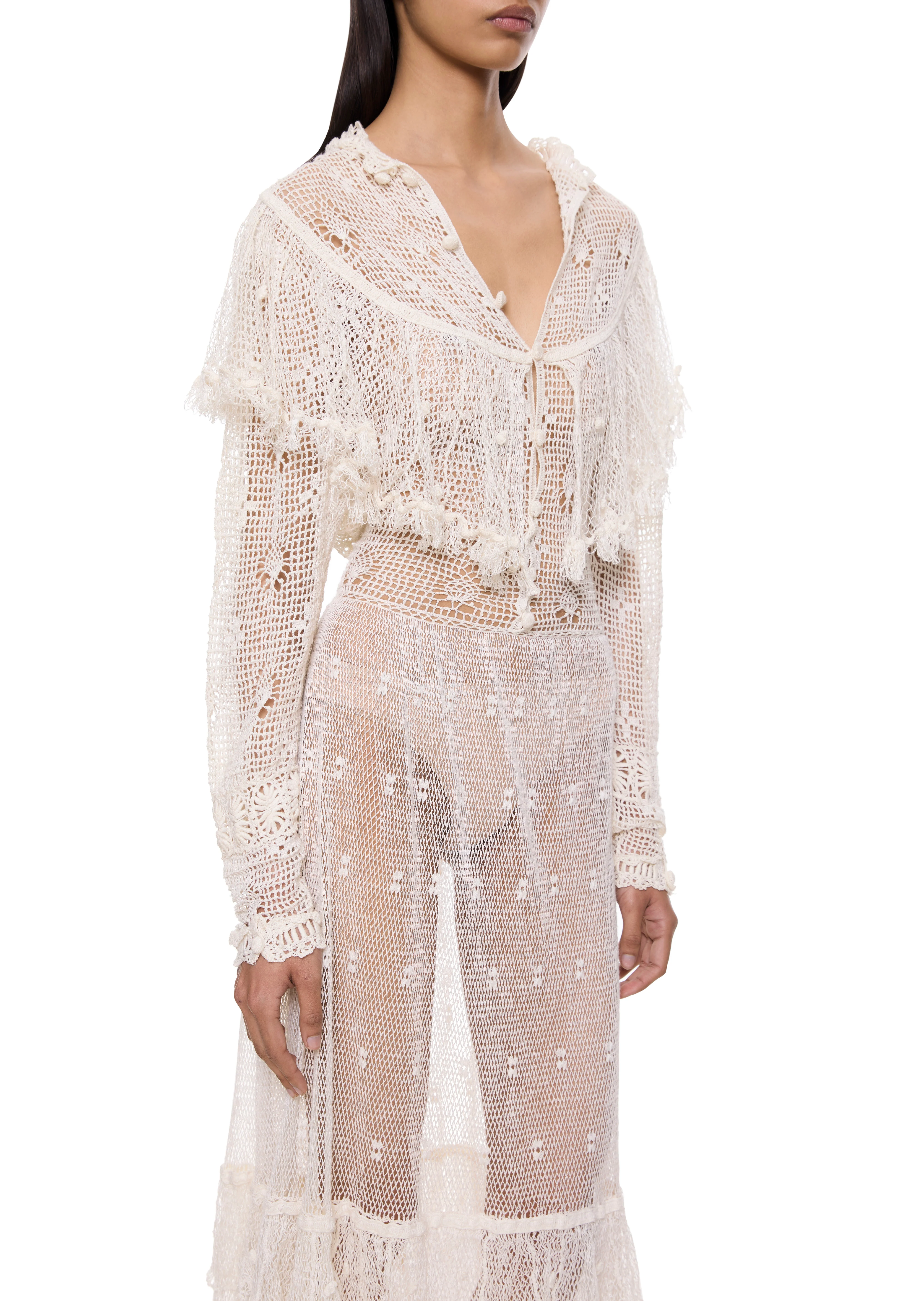 1940s Ivory Crochet Lace Gown - Image 3