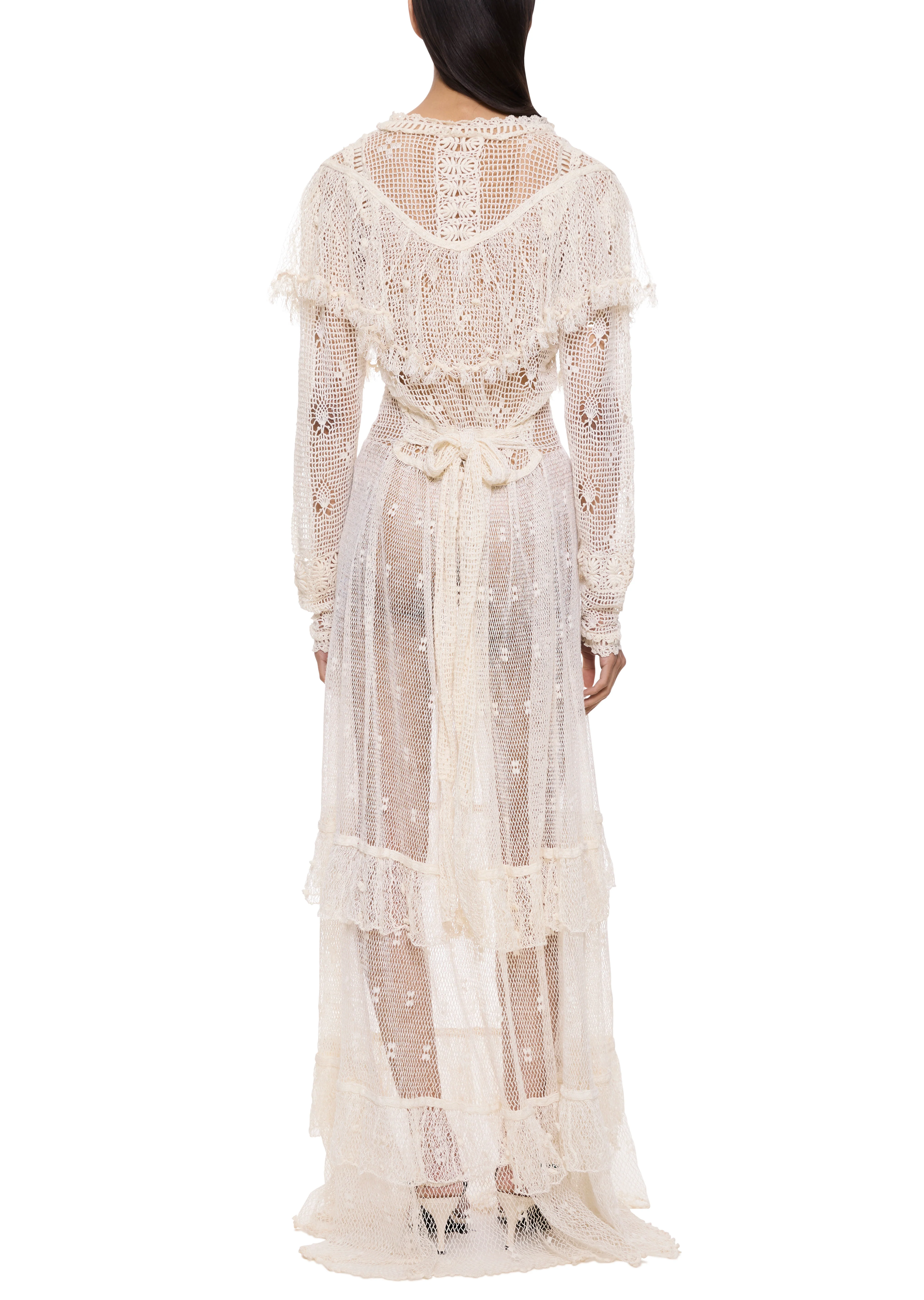 1940s Ivory Crochet Lace Gown - Image 4