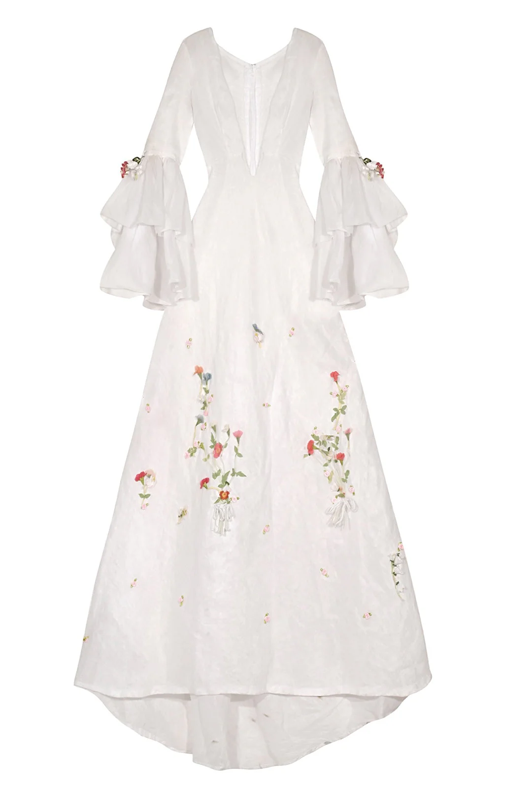 1970s Floral Bell Sleeve Wedding Dress - Image 5