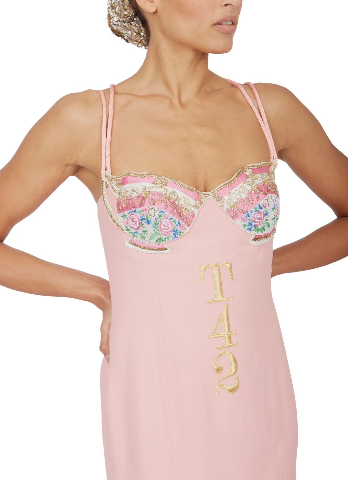 1991 Moschino Couture Pastel Pink 'Tea 4 2' Bodycon Dress - Image 3